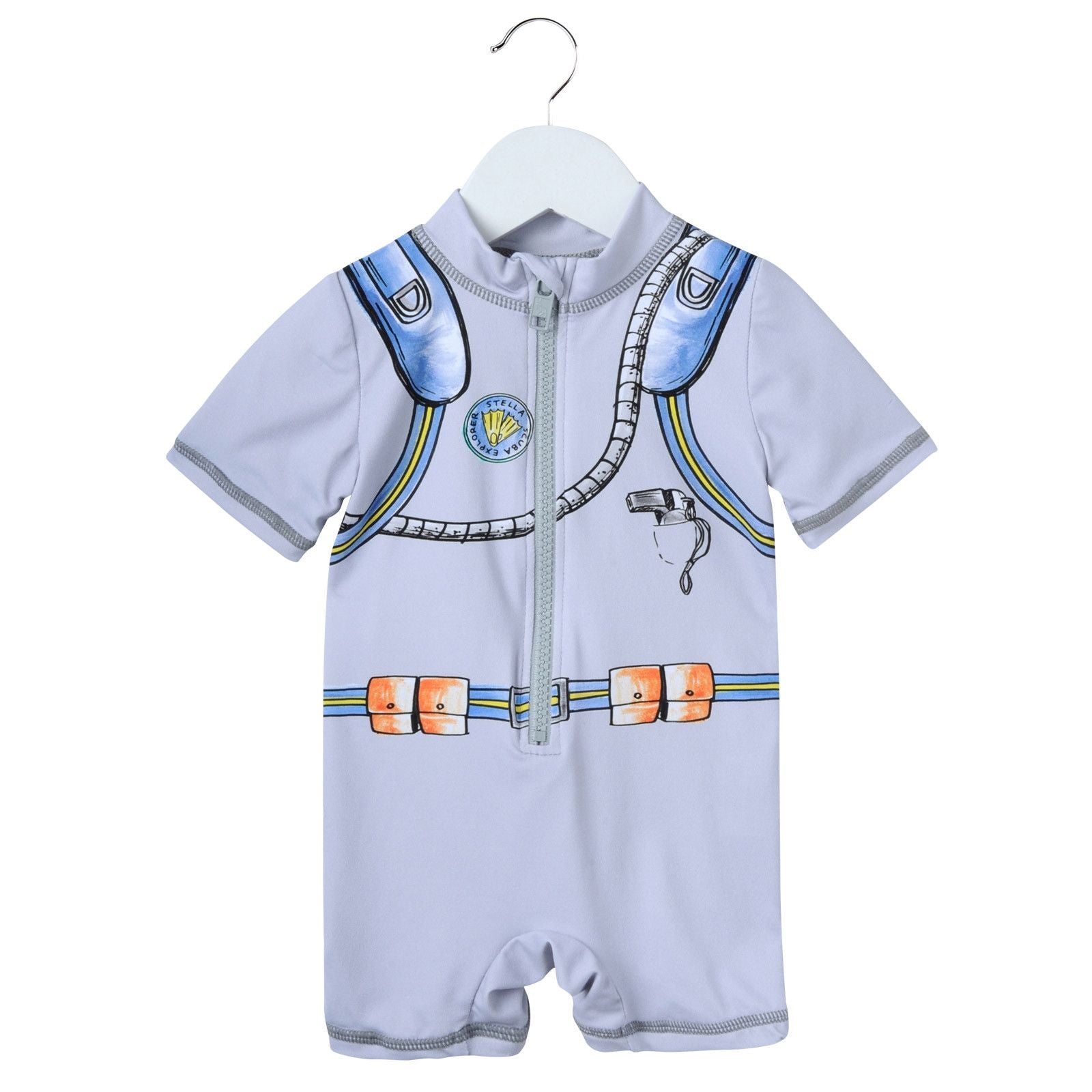 Baby Grey Cotton Diver Suit Printed Swimsuits - CÉMAROSE | Children's Fashion Store