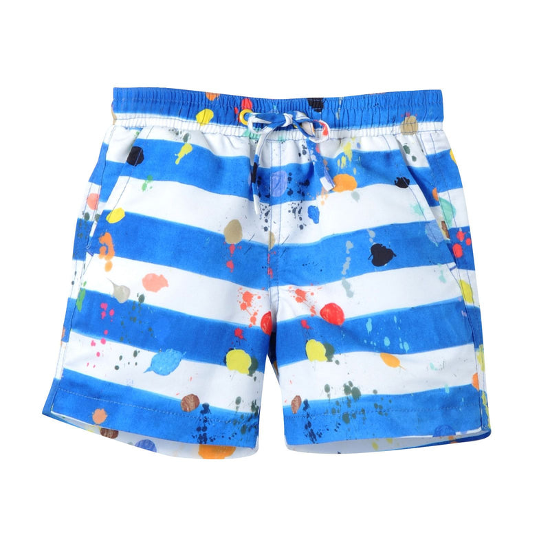 Baby Boys White&Blue Striped Swim Shorts With Drawstring Pull - CÉMAROSE | Children's Fashion Store