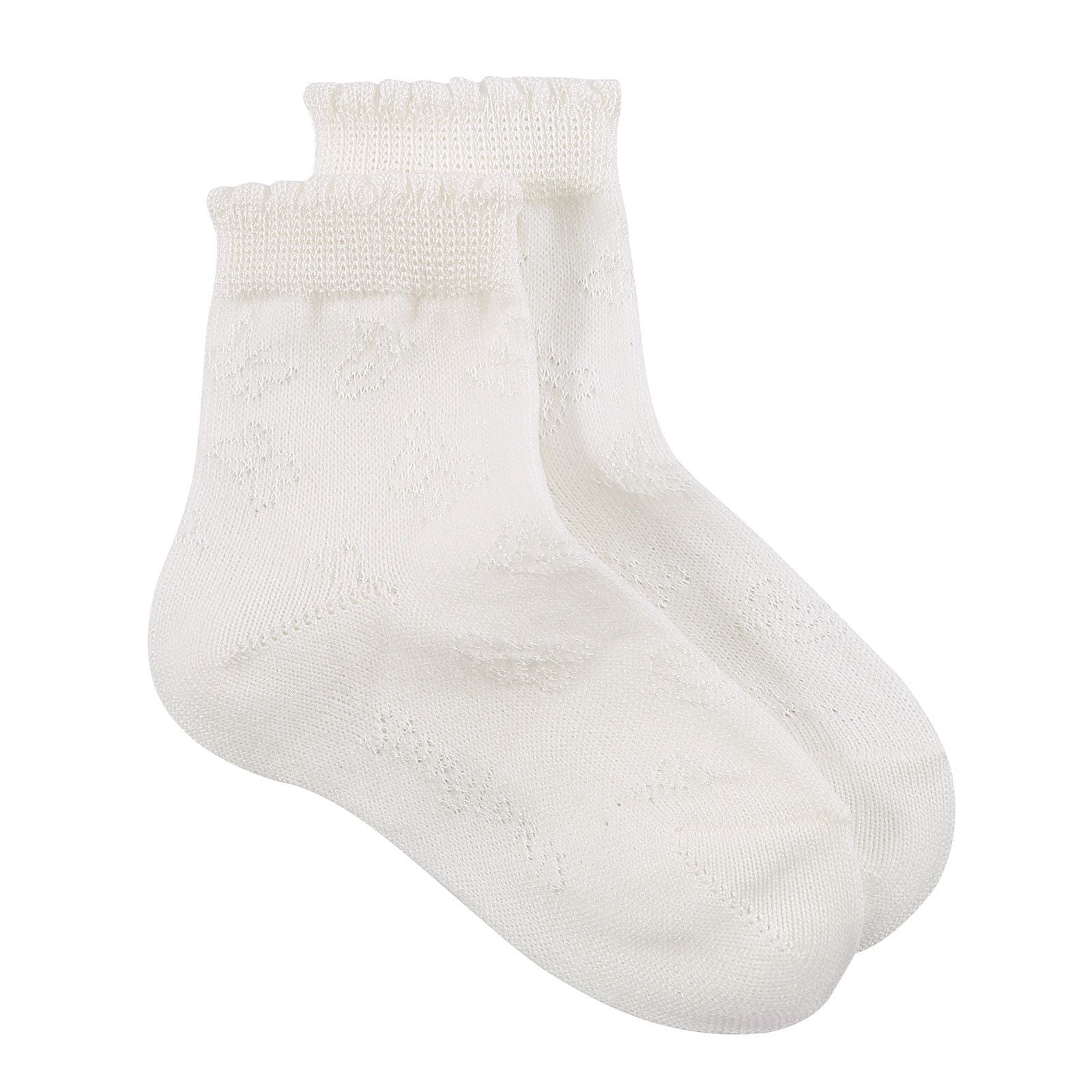 Girls Milk White Hollow Pattern Cotton Short Socks - CÉMAROSE | Children's Fashion Store