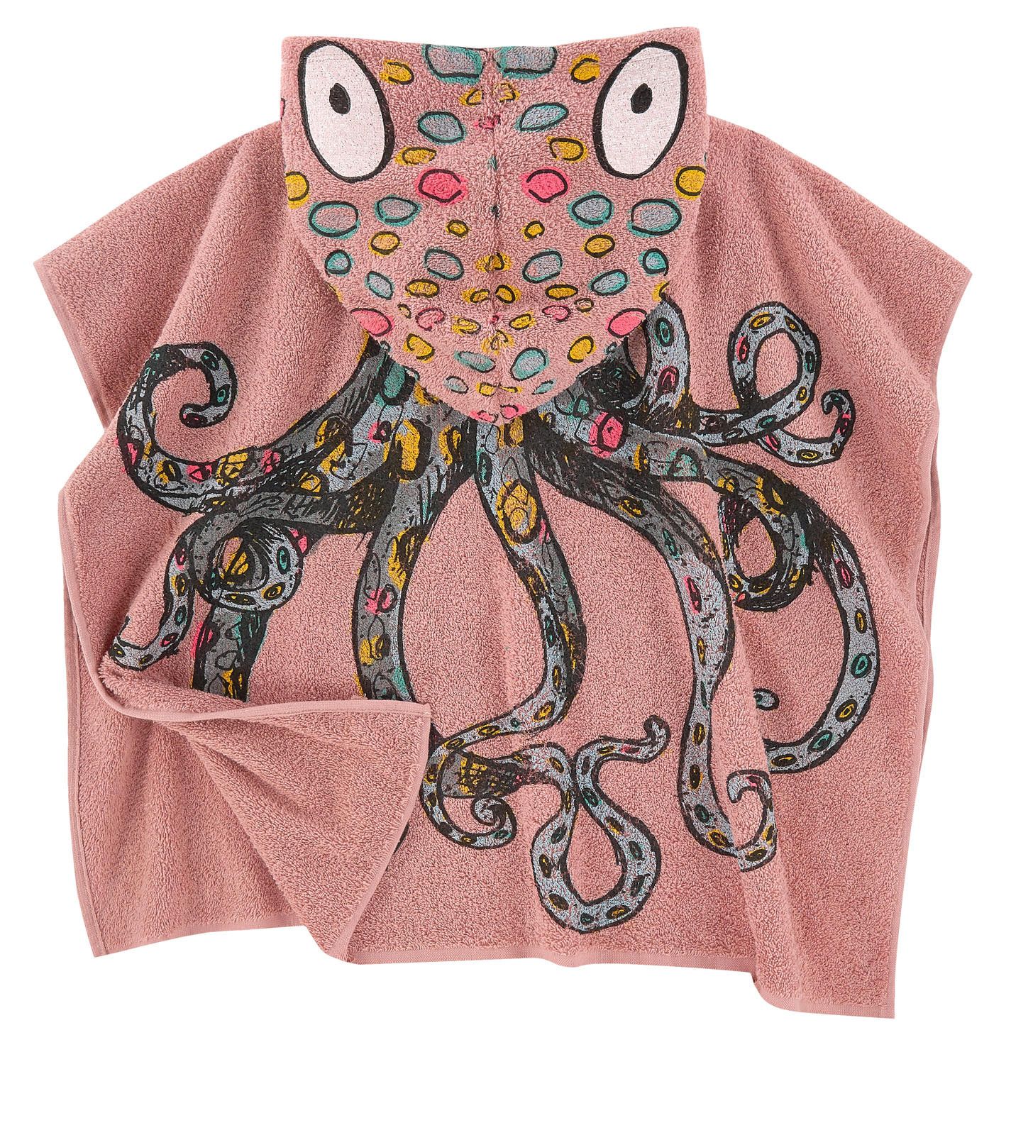 Girls Pink Cotton  Colorful Octopus Printed Hooded Beach Towel - CÉMAROSE | Children's Fashion Store - 2
