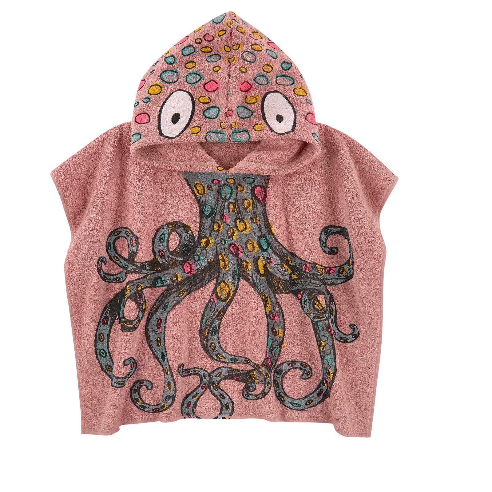 Girls Pink Cotton  Colorful Octopus Printed Hooded Beach Towel - CÉMAROSE | Children's Fashion Store - 1