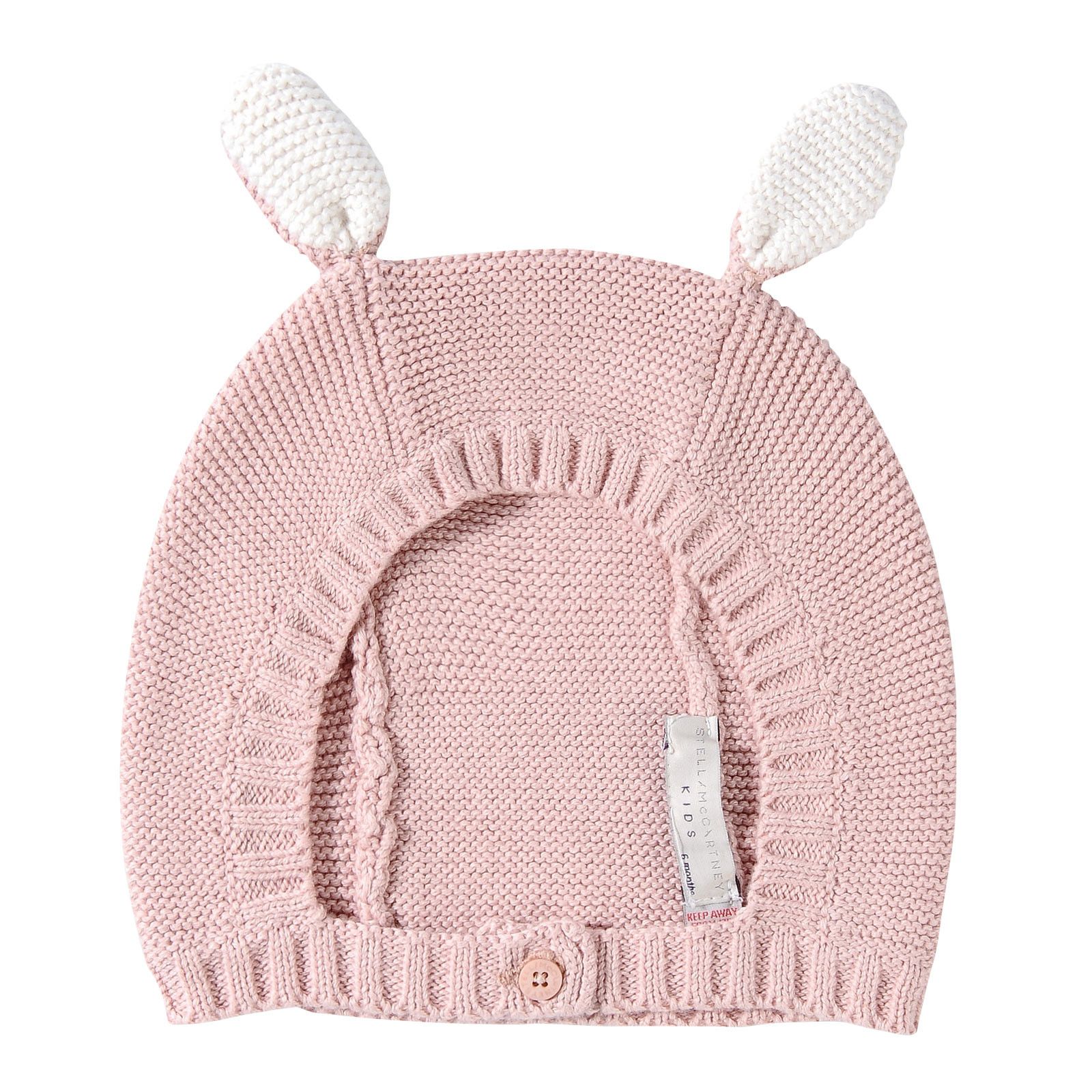 Baby Dark Pink Cotton Knitted Balaclavas With Bunny Ears Trims - CÉMAROSE | Children's Fashion Store