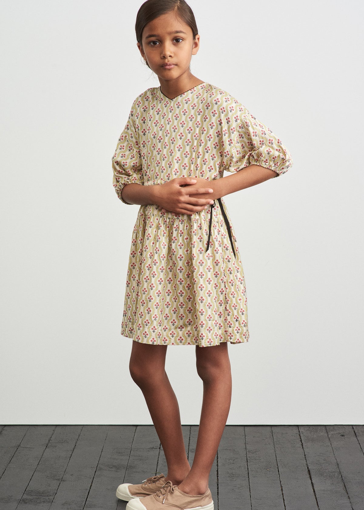 Girls Beige Cotton Dress