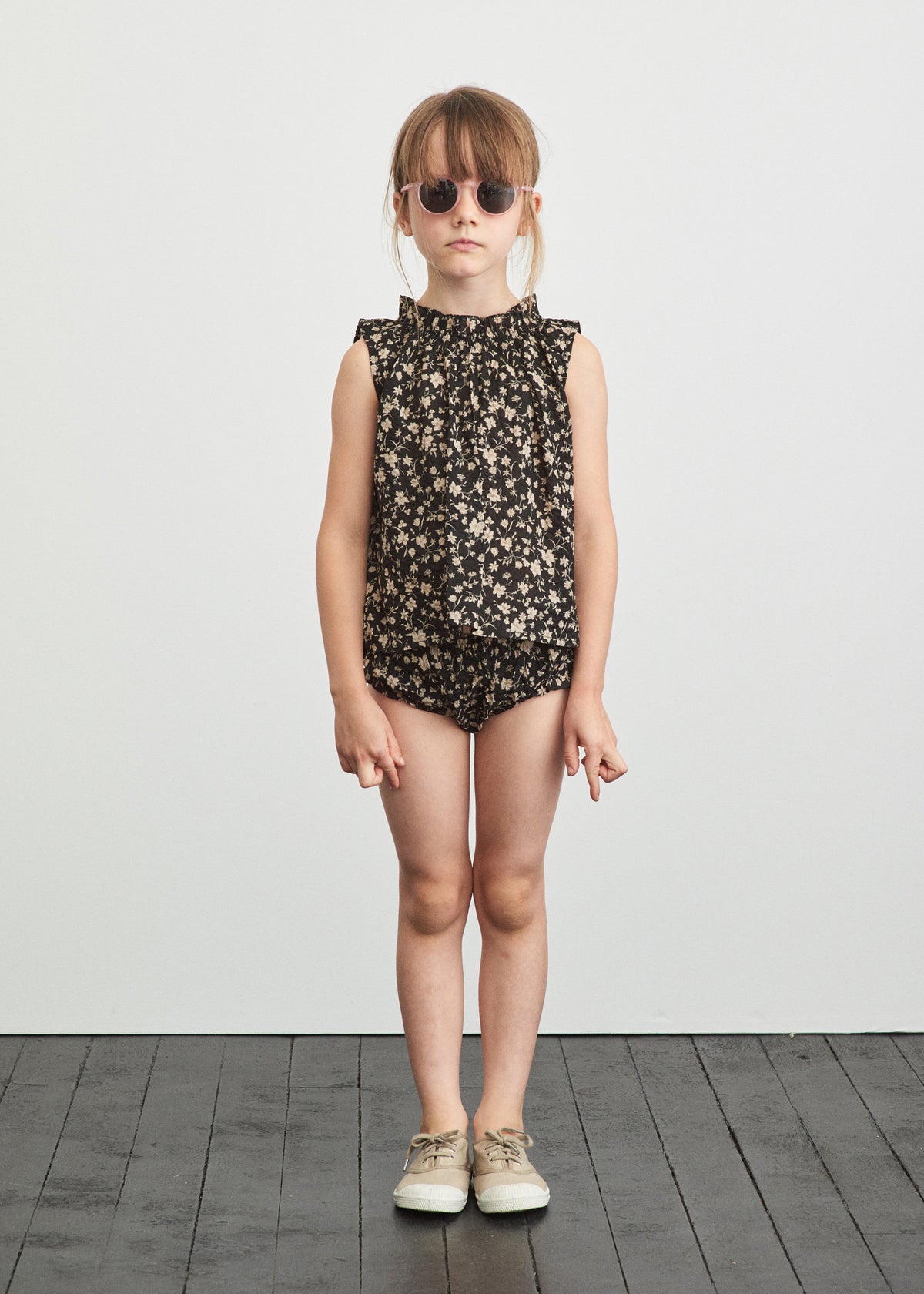 Girls Black Floral Cotton Set