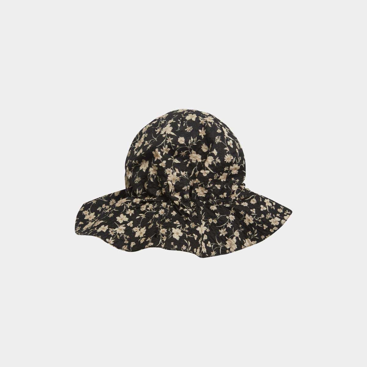 Girls Black Floral Cotton Hat