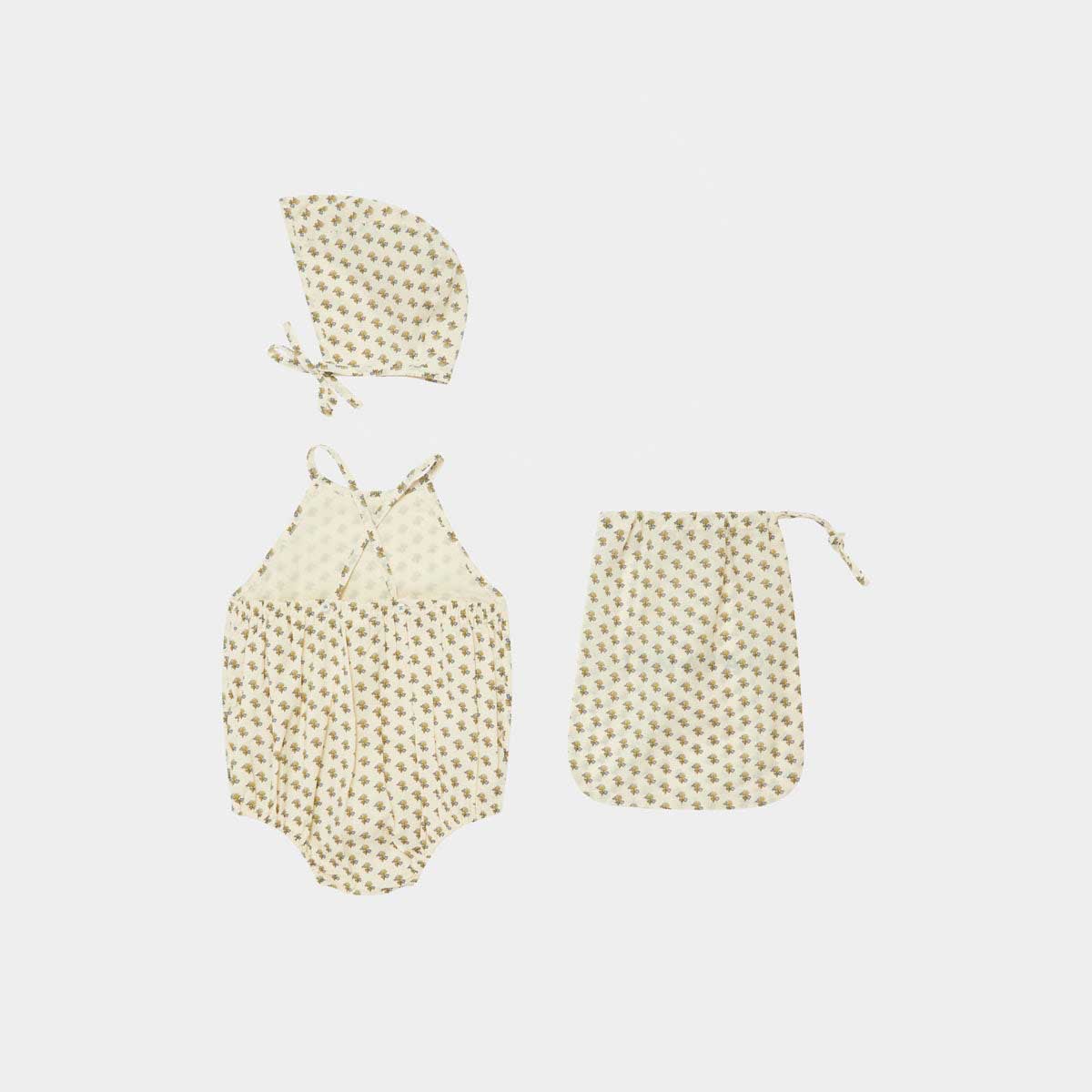 Baby Girls Beige Cotton Babysuit Set