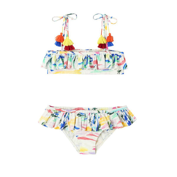 Girls Pink Printed Swimsuit