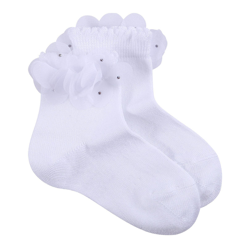 Girls Ivory Patch Trims Cotton Short Socks - CÉMAROSE | Children's Fashion Store