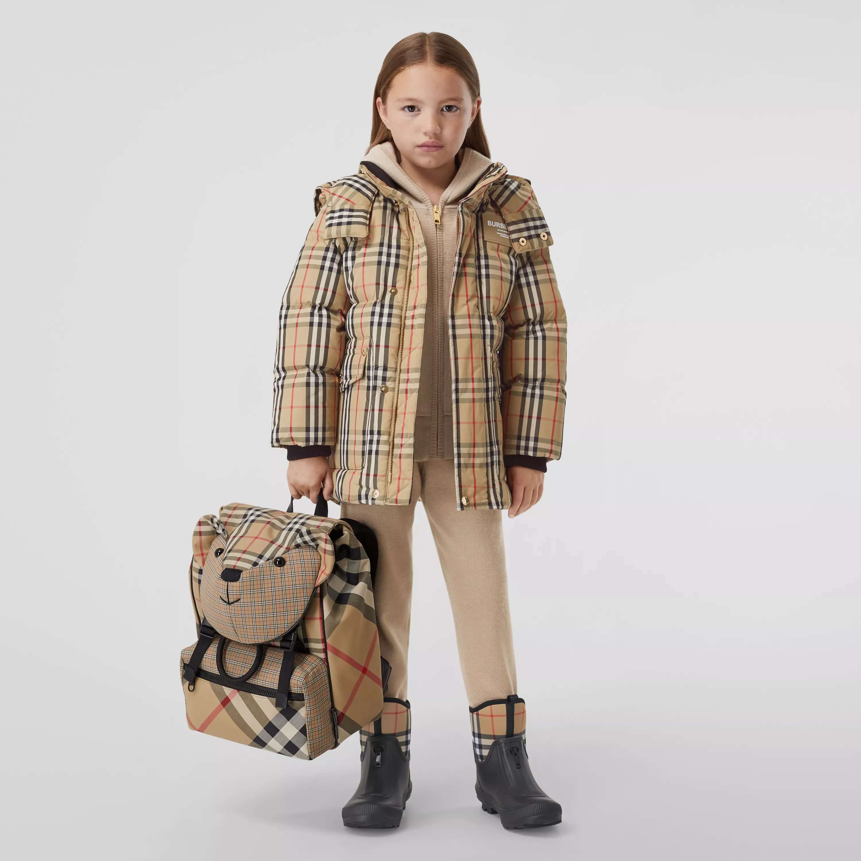 Boys & Girls Beige Check Padded Down Coat