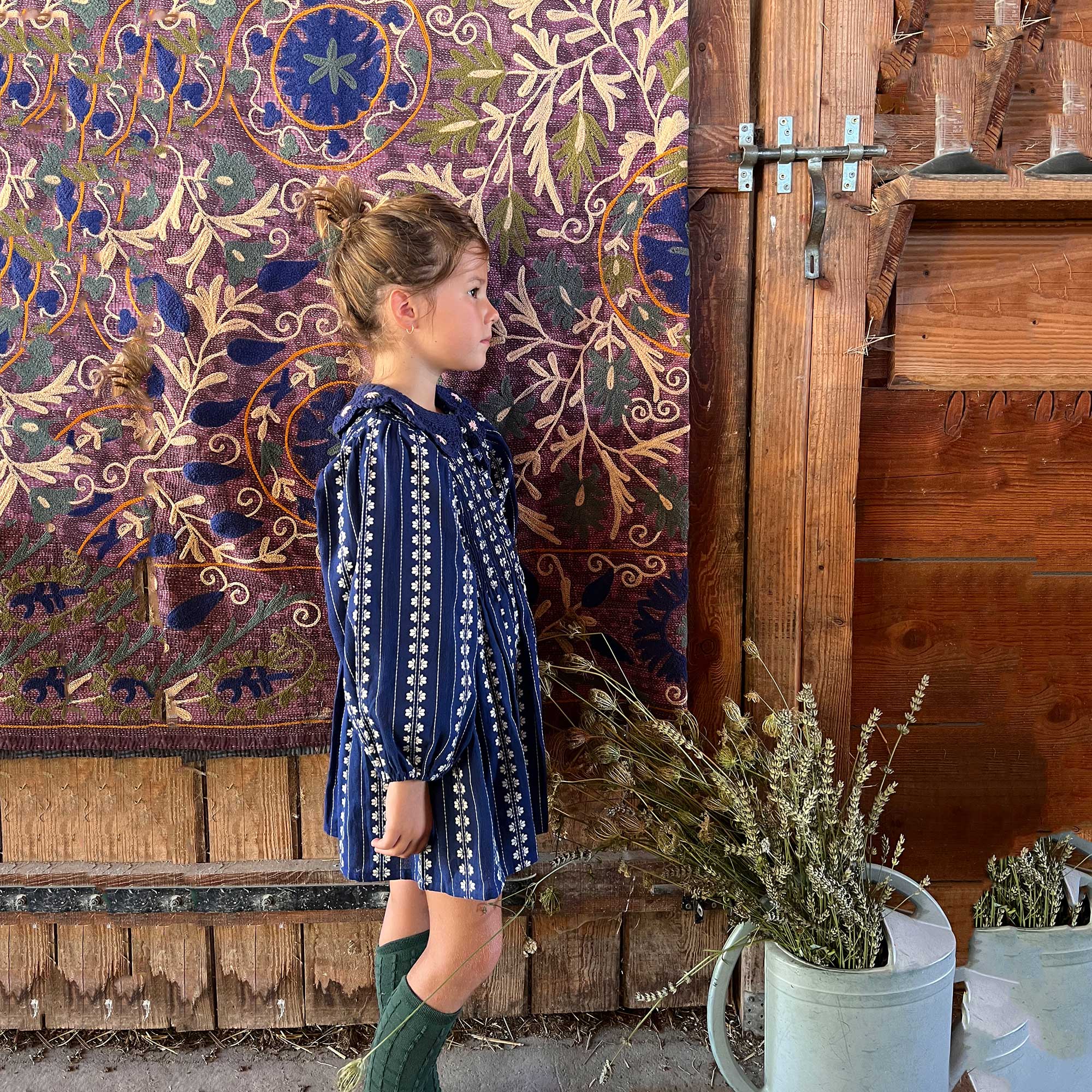 Girls Blue Flowers Cotton Top