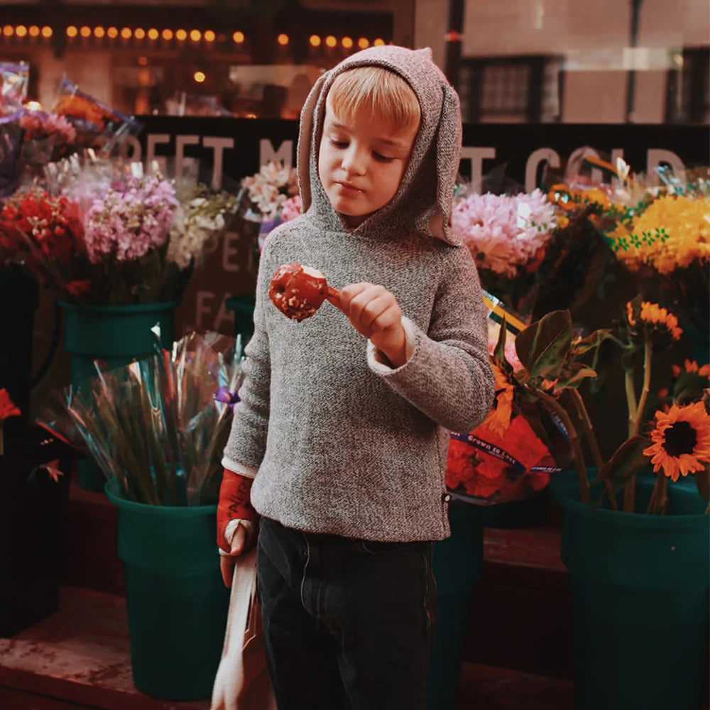 Boys & Girls Grey Alpaca Hooded Sweater