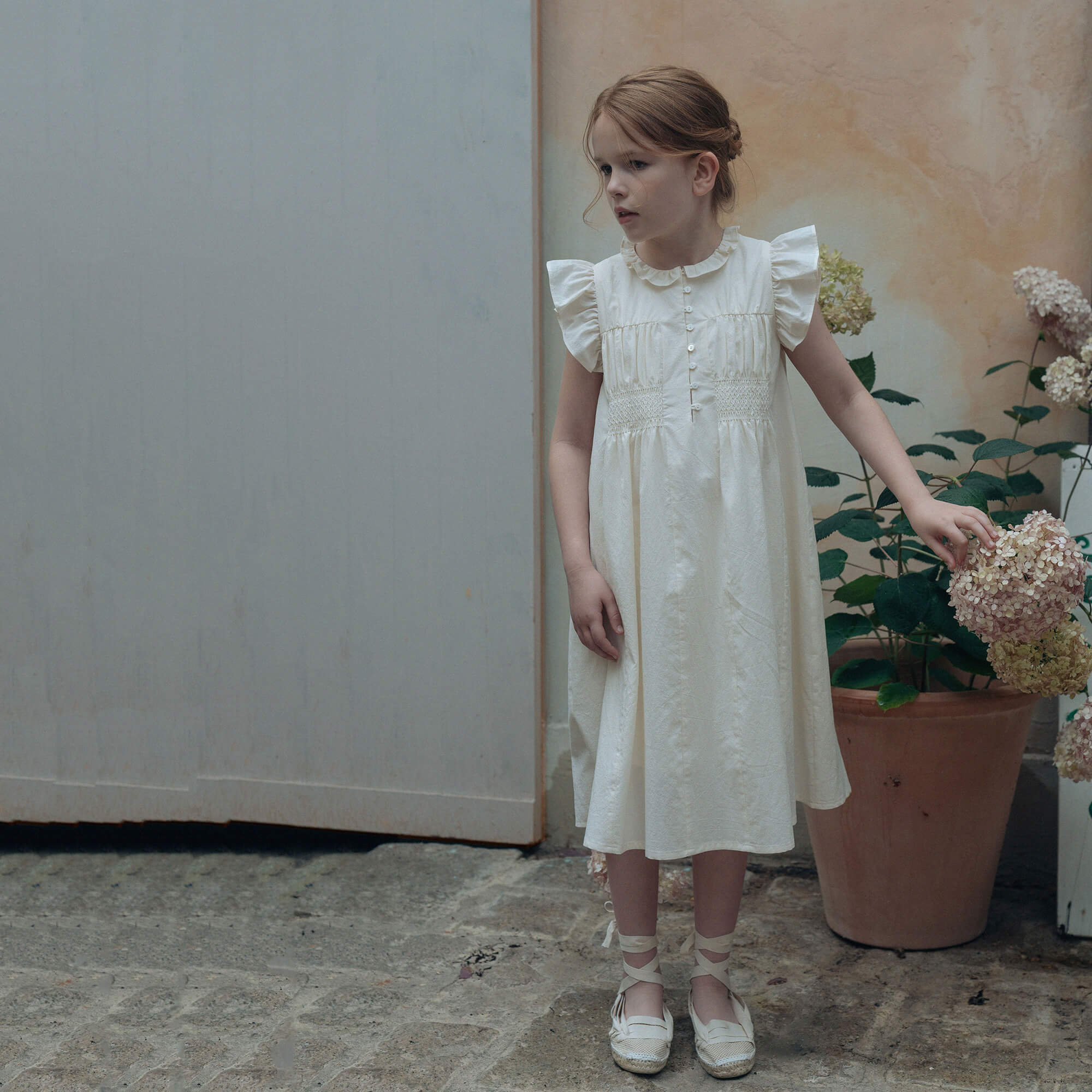 Girls Cream Cotton Dress