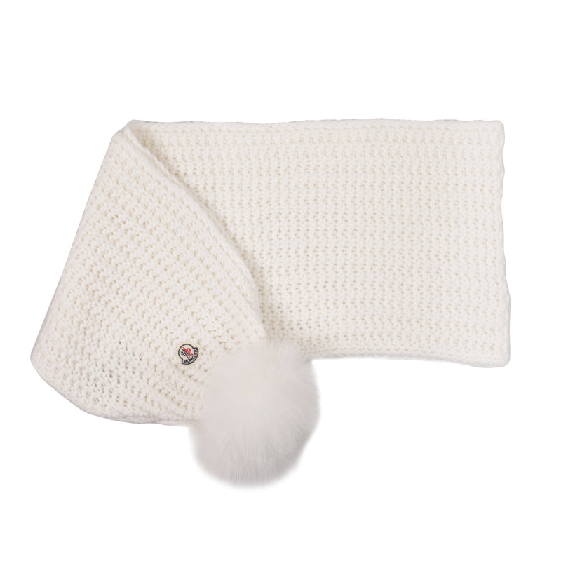 Boys & Girls White Wool Scarf With Fur Pom-Pom - CÉMAROSE | Children's Fashion Store - 2