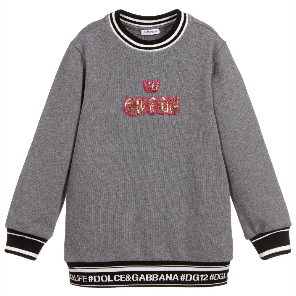 Girls Melange Grey Cotton Sweatshirt