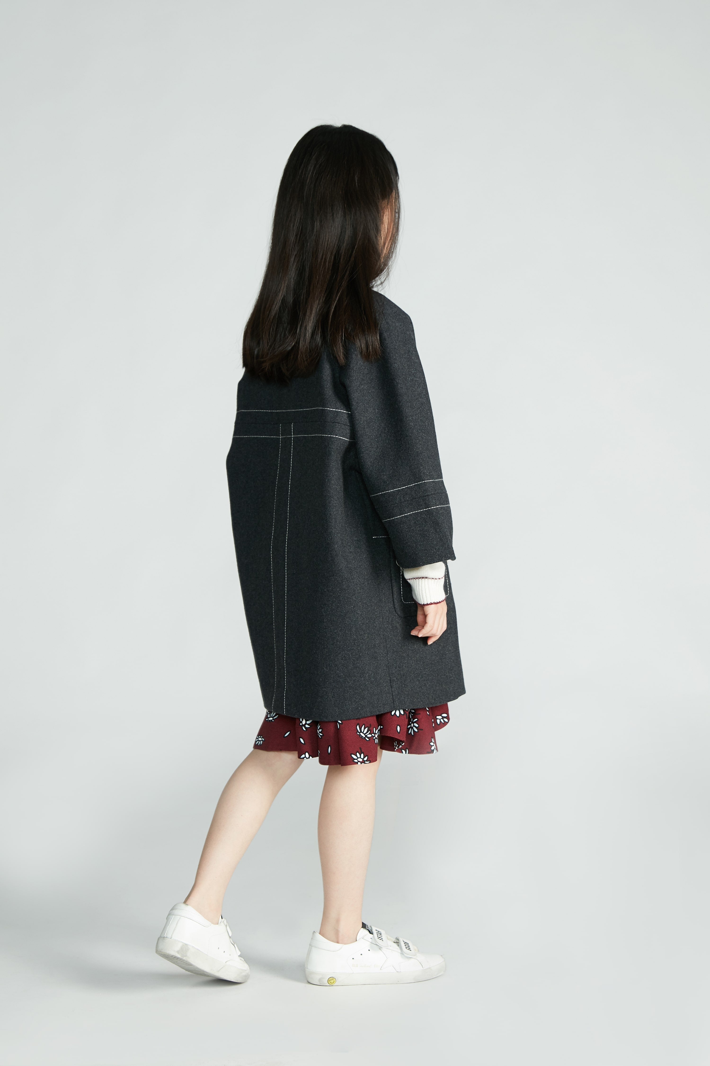 Girls Dark Grey Wool Coat