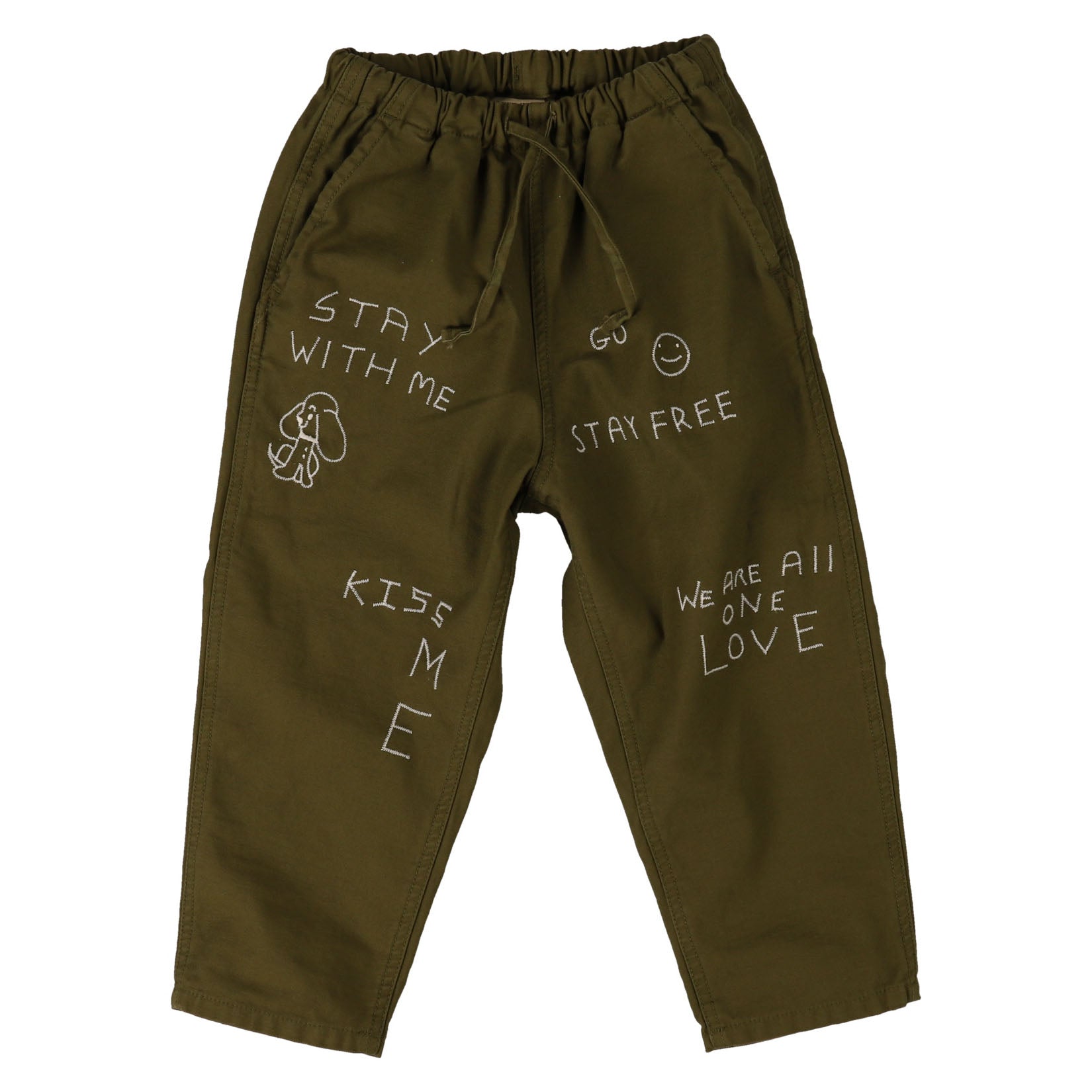Boys Khaki Embroidered Trousers