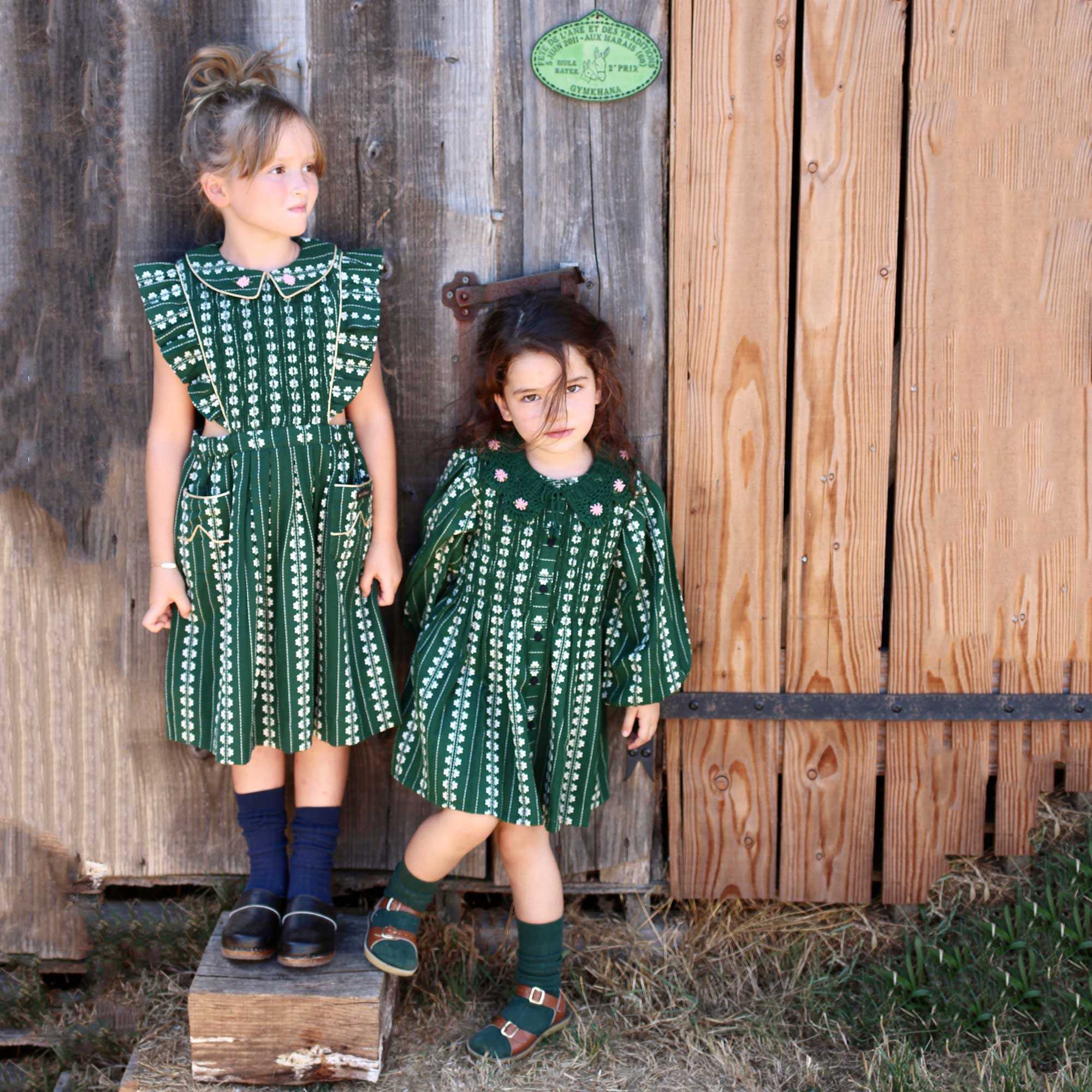 Girls Green Flowers Cotton Dress