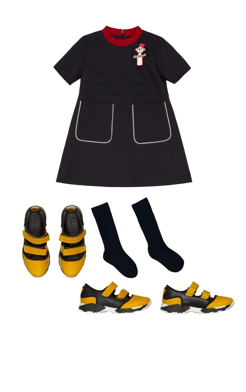 Girls Navy Blue Wool Dress With Patch Pocket - CÉMAROSE | Children's Fashion Store - 2