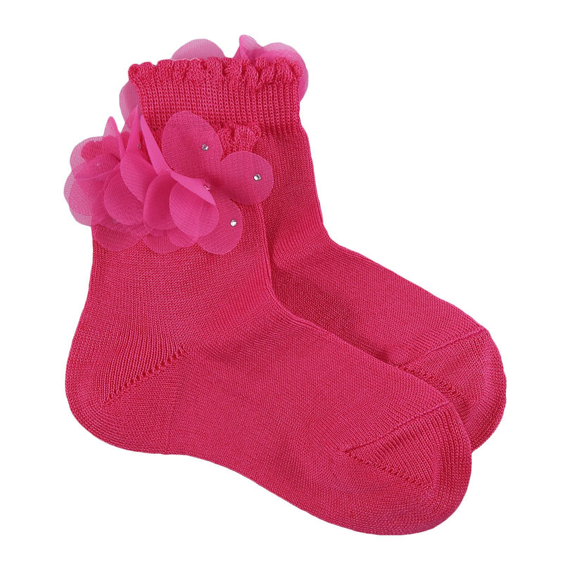 Girls Dark Red Patch Trims Cotton Short Socks - CÉMAROSE | Children's Fashion Store
