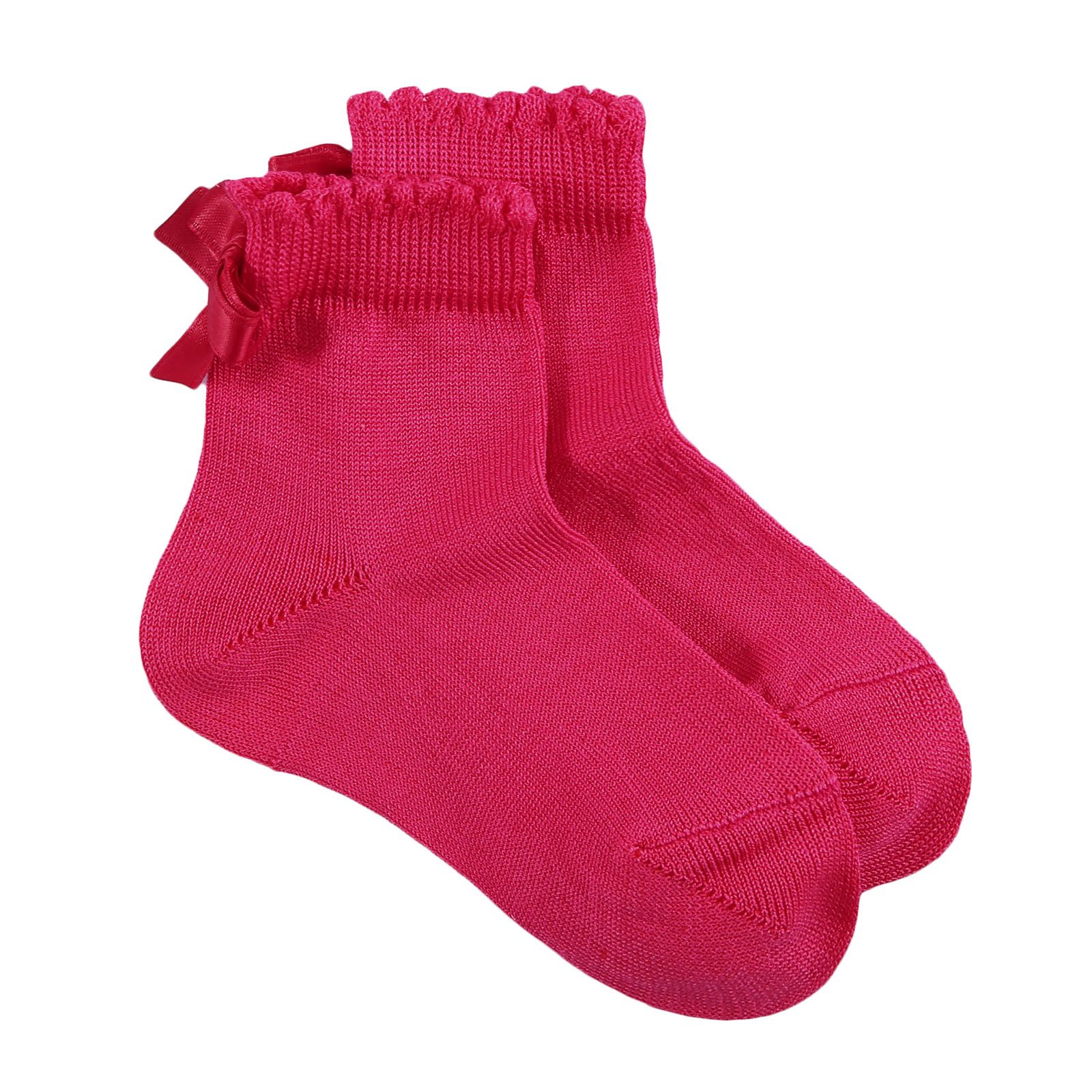 Girls Dark Red Bow Trims Cotton Short Socks - CÉMAROSE | Children's Fashion Store