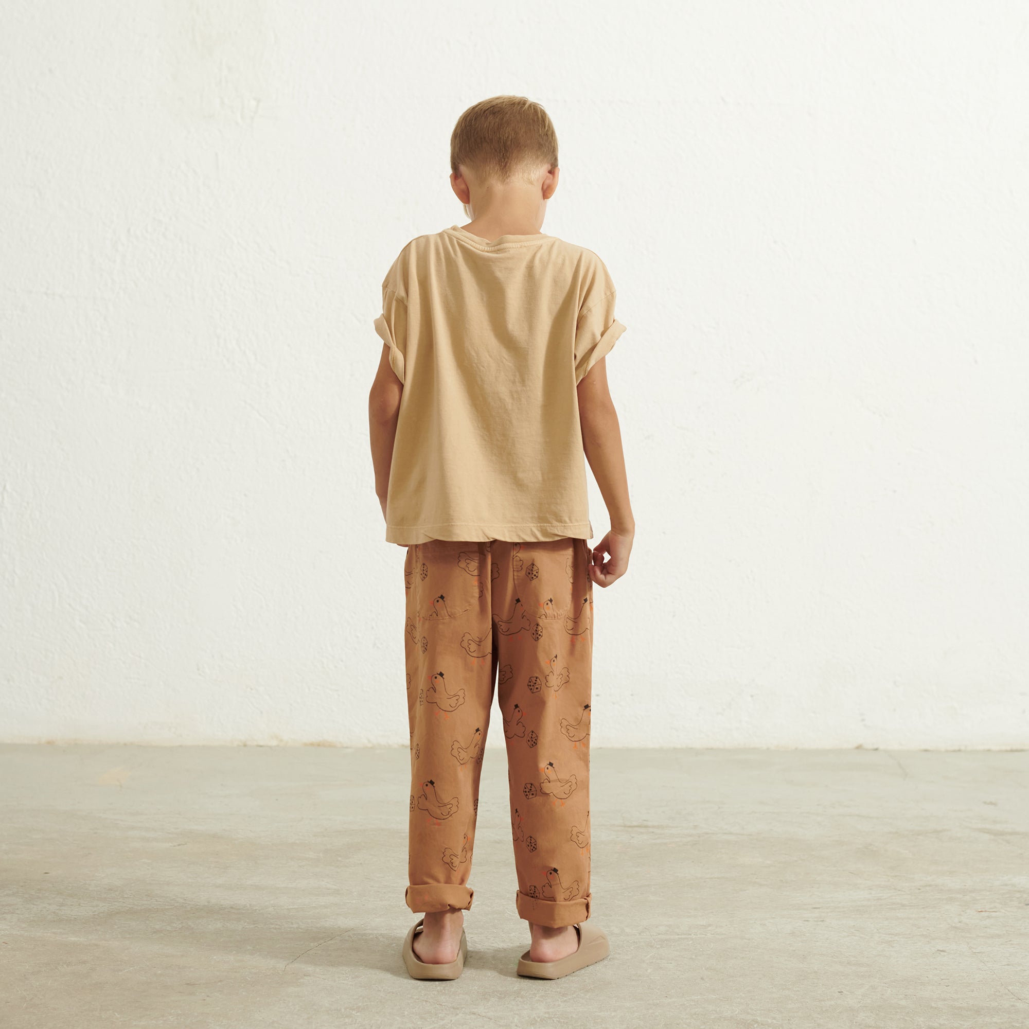 Boys & Girls Beige Printed Cotton T-Shirt