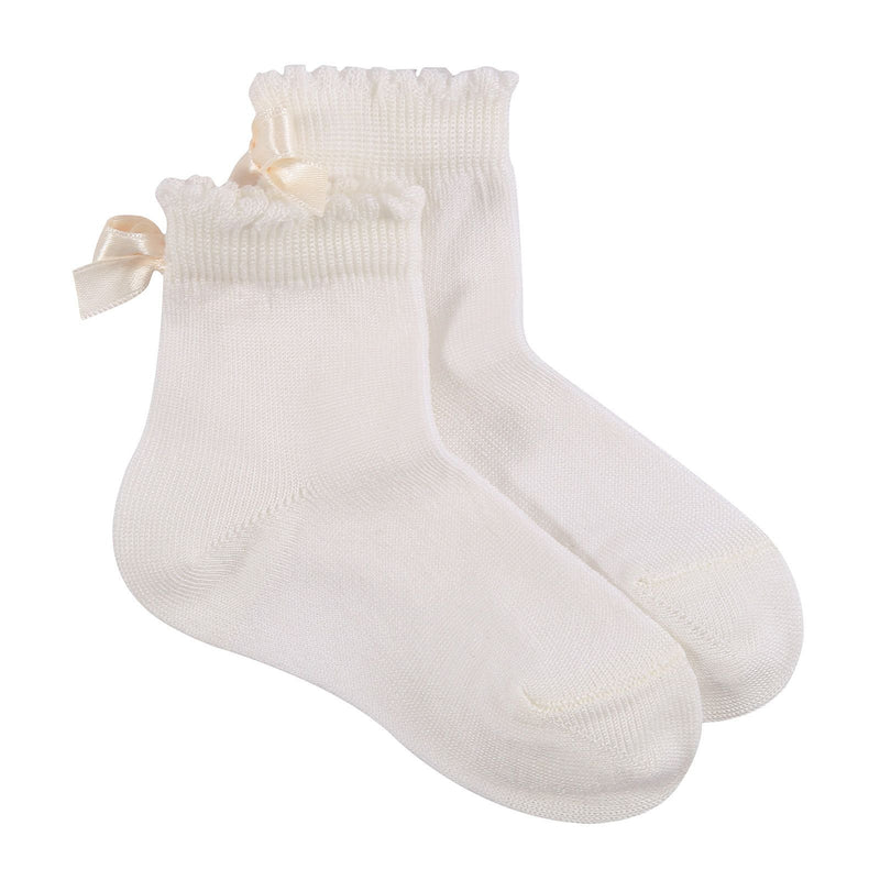 Girls Ivory Bow Trims Cotton Short Socks - CÉMAROSE | Children's Fashion Store