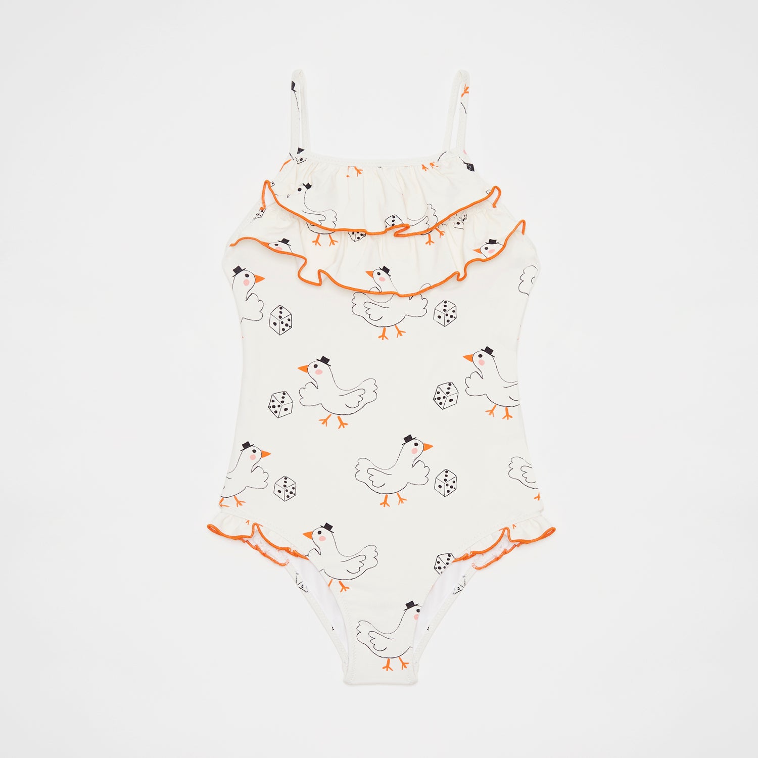 Girls White Printed Swimsuit