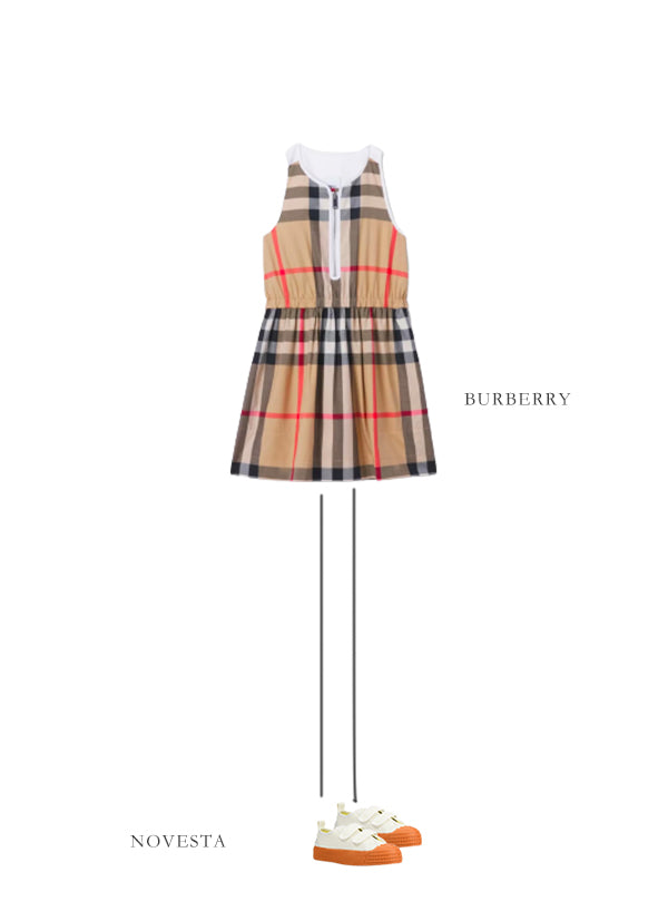 Girls Beige Check Cotton Dress