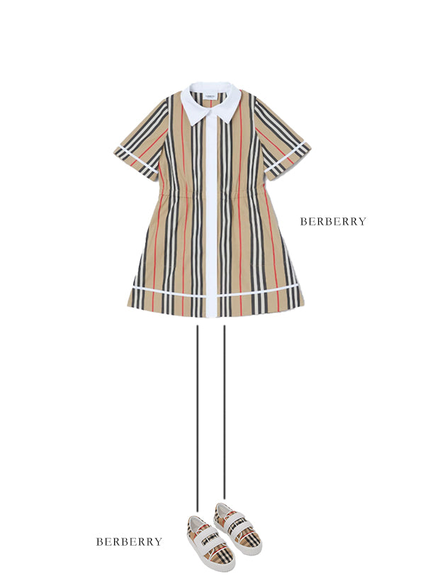 Girls Beige Stripe Cotton Dress