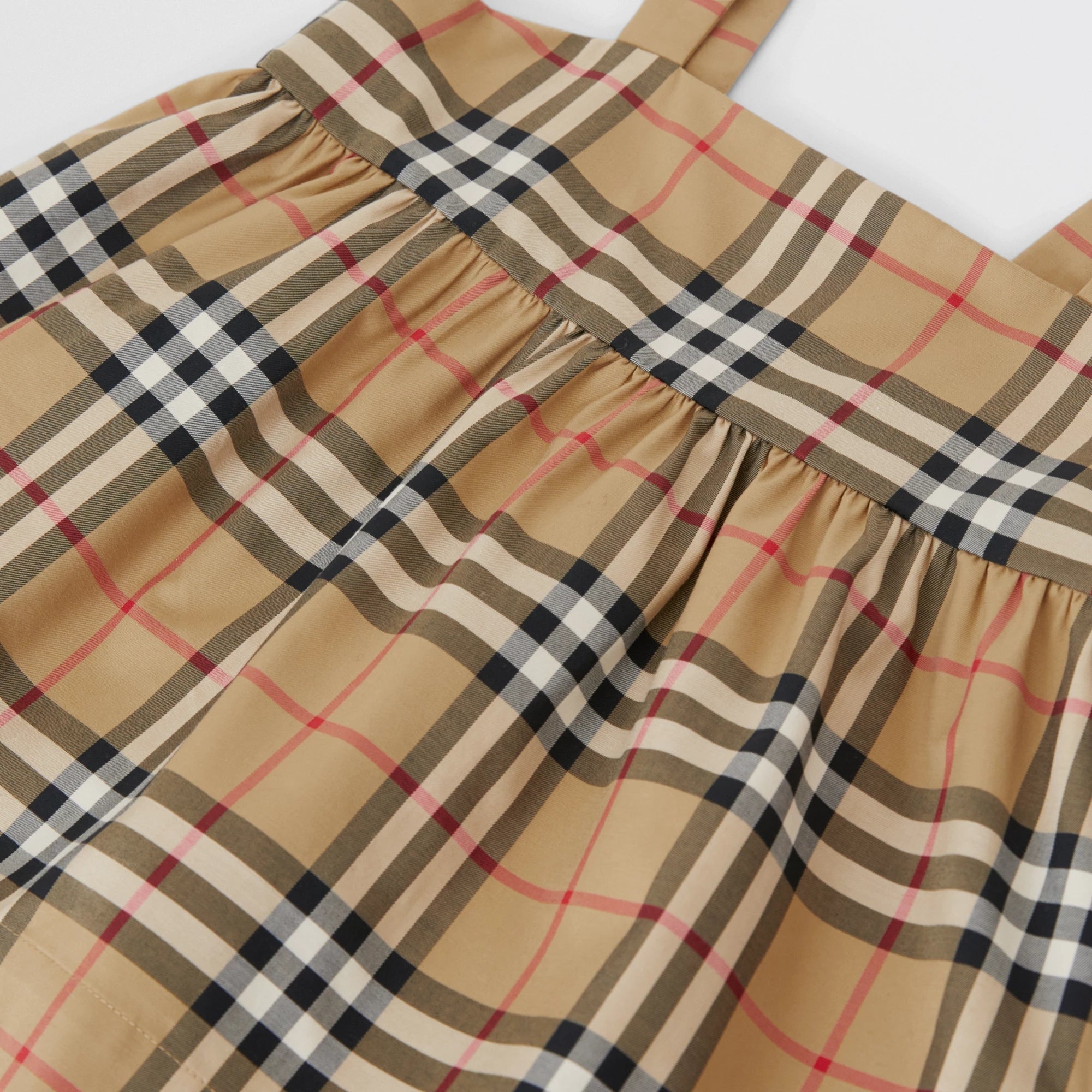 Girls Beige Check Cotton Strap Top