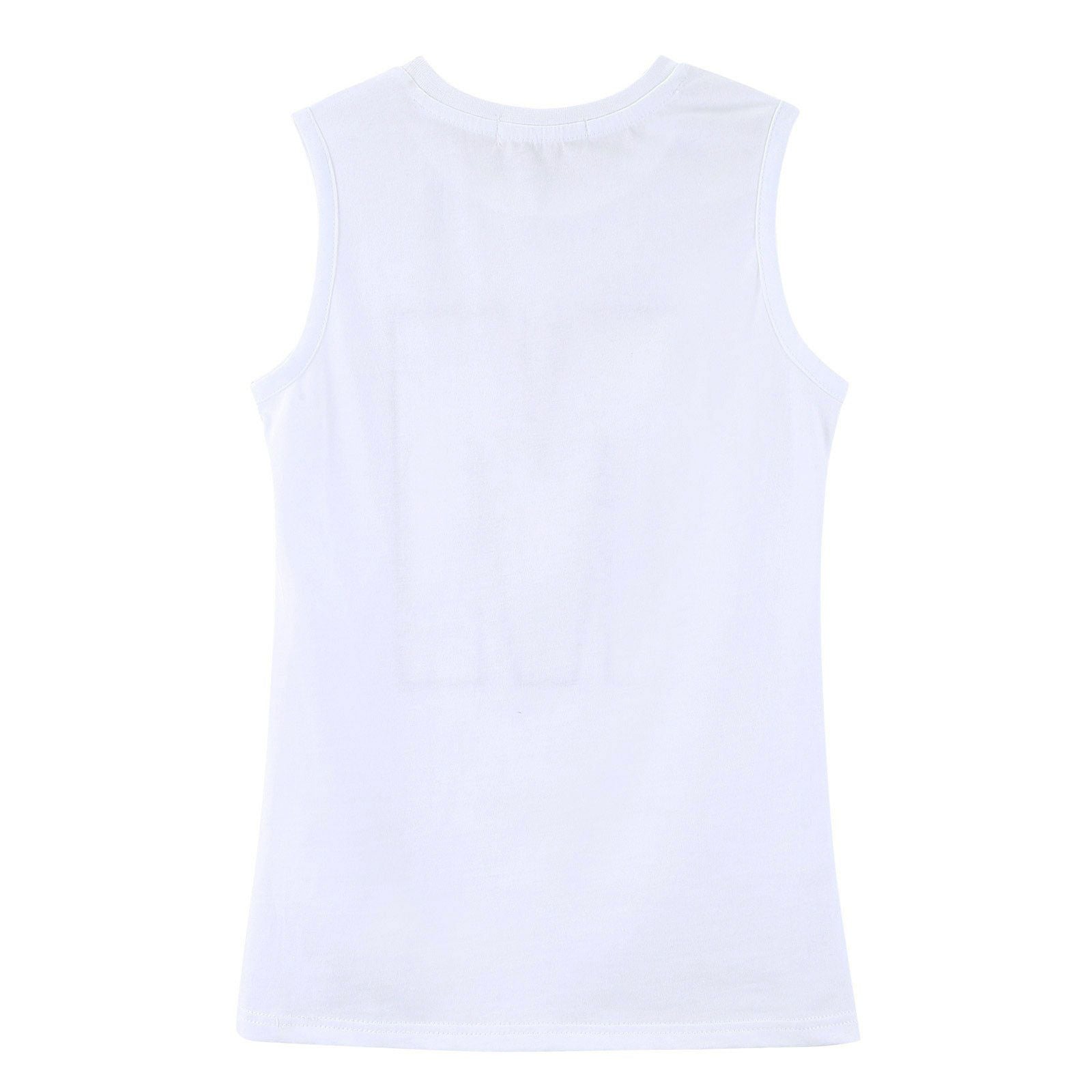 Girls White Jersey Vest With Multicolor 'M' Print Logo - CÉMAROSE | Children's Fashion Store - 2