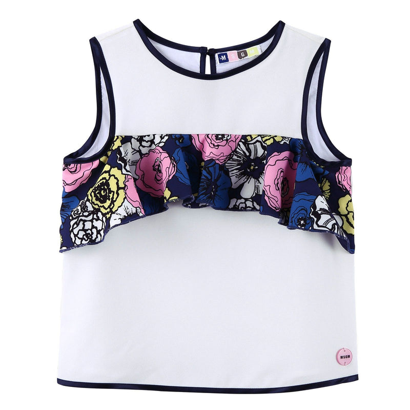 Girls White Vest With Flower Print Patch Trims - CÉMAROSE | Children's Fashion Store - 1