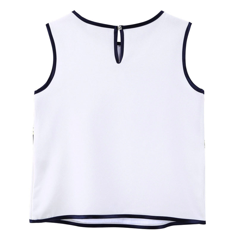 Girls White Vest With Flower Print Patch Trims - CÉMAROSE | Children's Fashion Store - 2