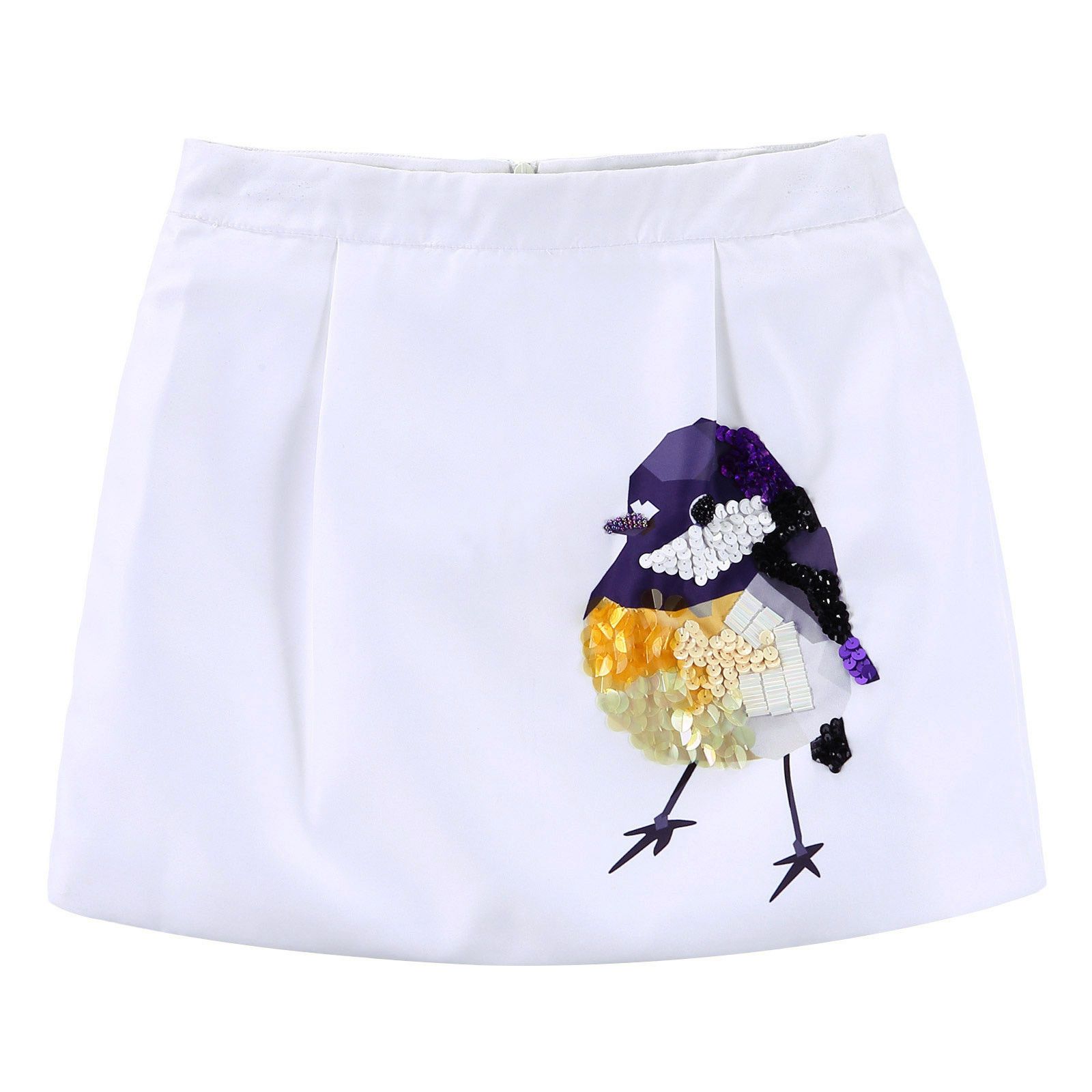 Girls White Skirt With Multicolor Chick Print&Patch Trim - CÉMAROSE | Children's Fashion Store - 1