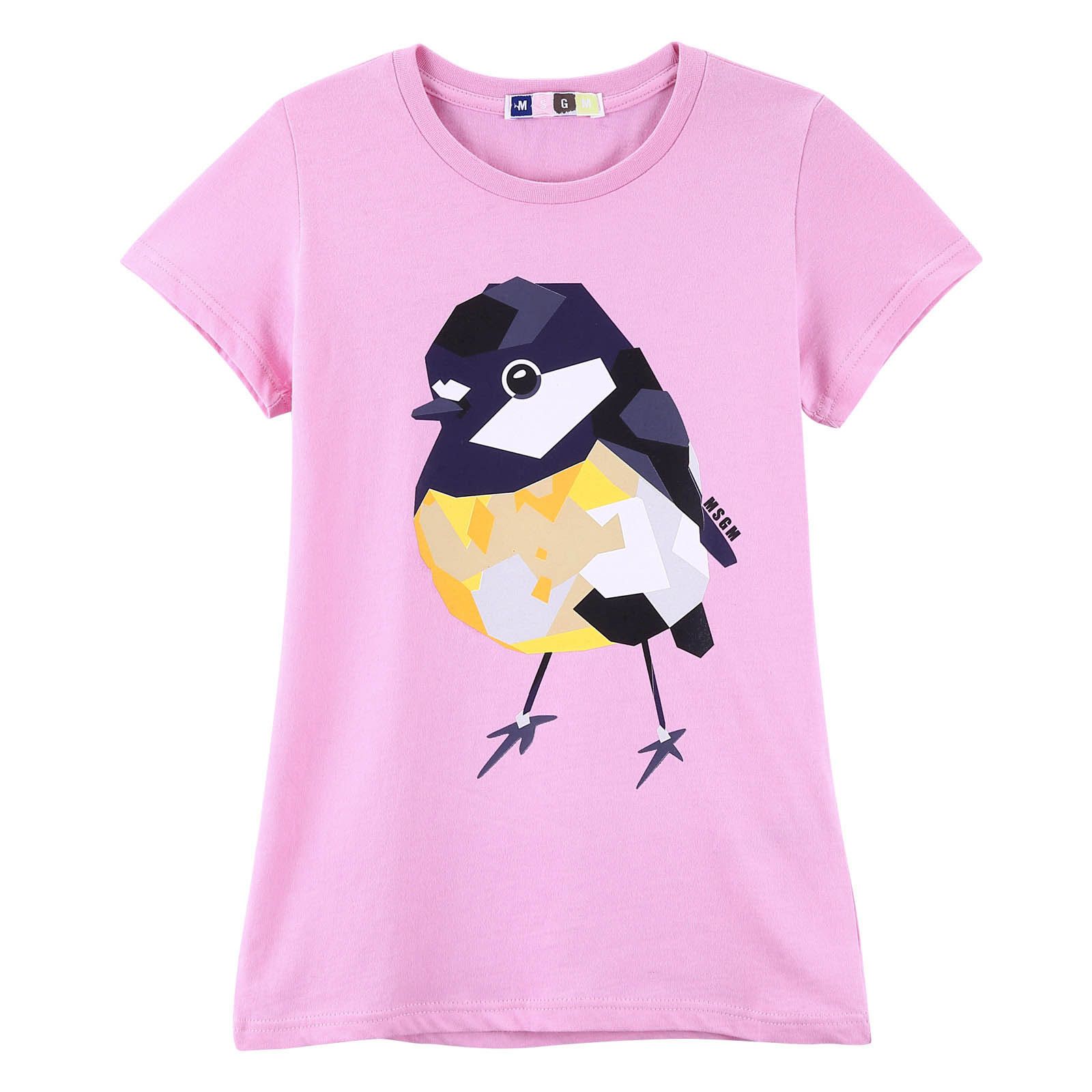 Girls Pink Cotton T-Shirt With Multicolor Chick Prin - CÉMAROSE | Children's Fashion Store - 1