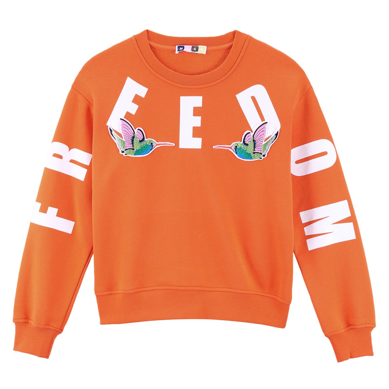 Girls Orange Embroidered Birds Cotton Sweatshirt - CÉMAROSE | Children's Fashion Store - 1