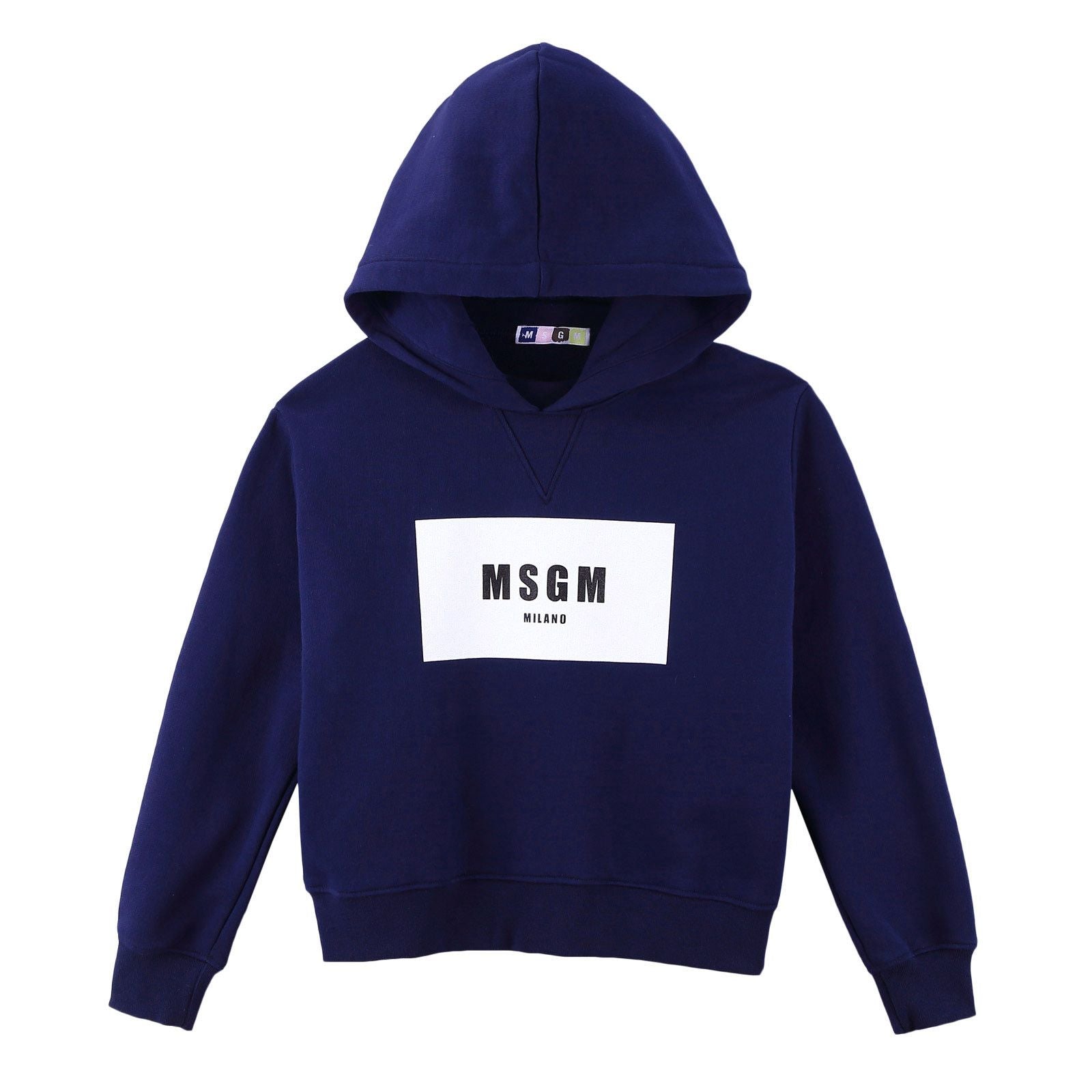 Girls Blue Cotton Hooded Sweatshirt With Brand Logo - CÉMAROSE | Children's Fashion Store - 1