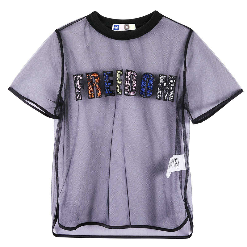 Girls Black T-Shirt With Multicolor 'Freedom‘ Logo - CÉMAROSE | Children's Fashion Store - 1