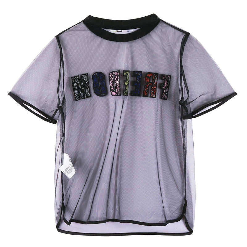 Girls Black T-Shirt With Multicolor 'Freedom‘ Logo - CÉMAROSE | Children's Fashion Store - 2
