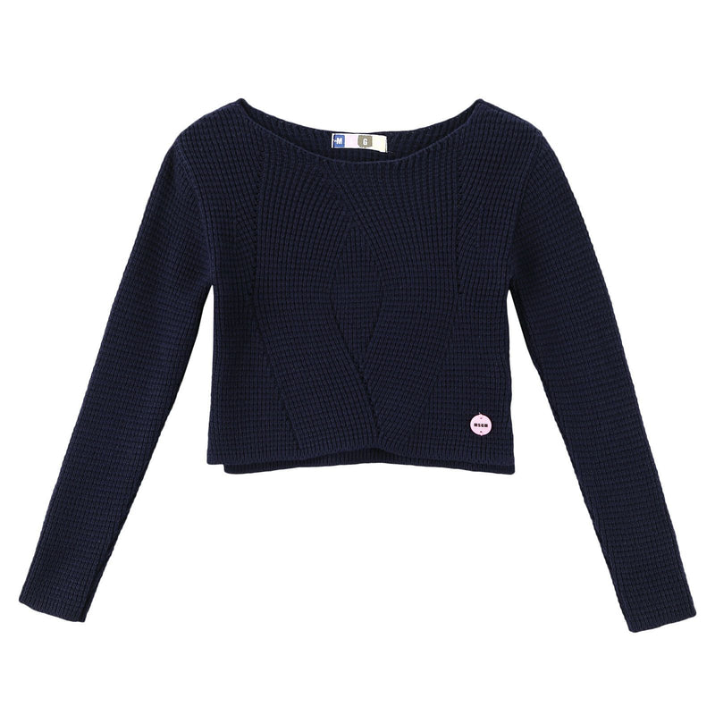 Girls Blue Knitted Jersey Cardigan With Patch Logo - CÉMAROSE | Children's Fashion Store - 1
