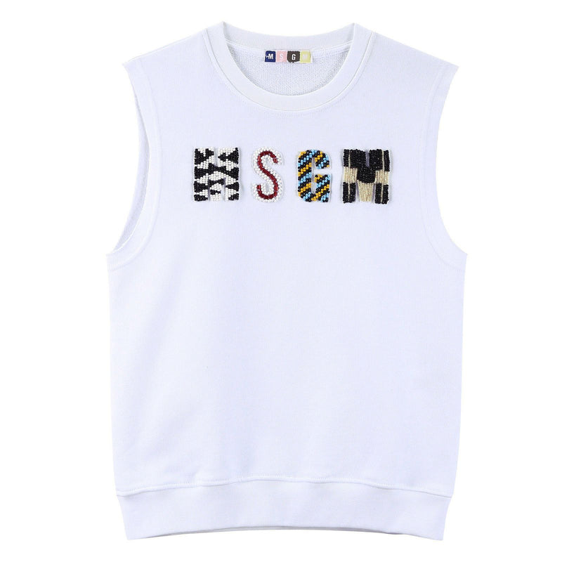 Girls White Sleeveless Sweatshirt With Brand Logo - CÉMAROSE | Children's Fashion Store - 1