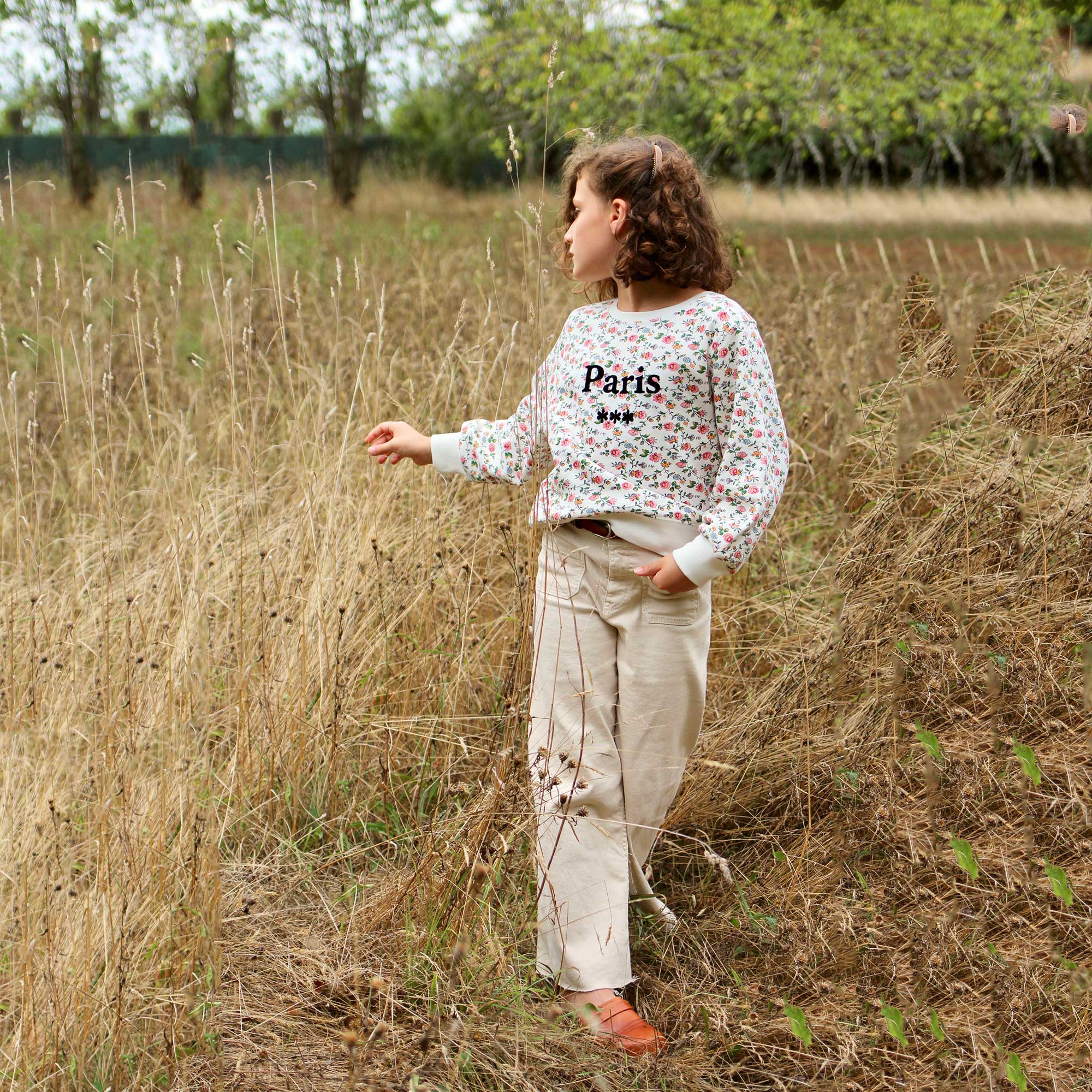 Girls Ivory Flowers Cotton Sweatshirt