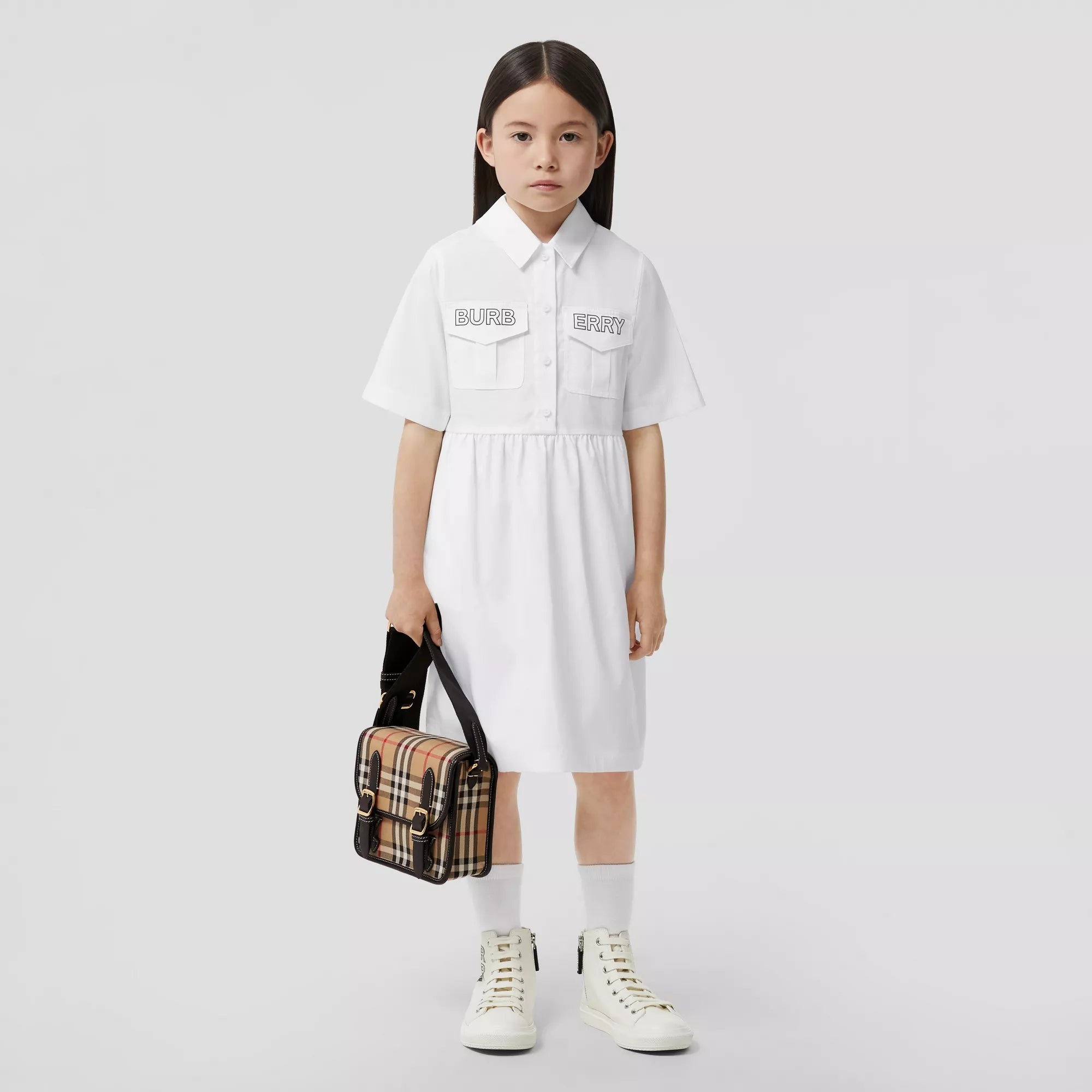 Girls White Logo Cotton Dress