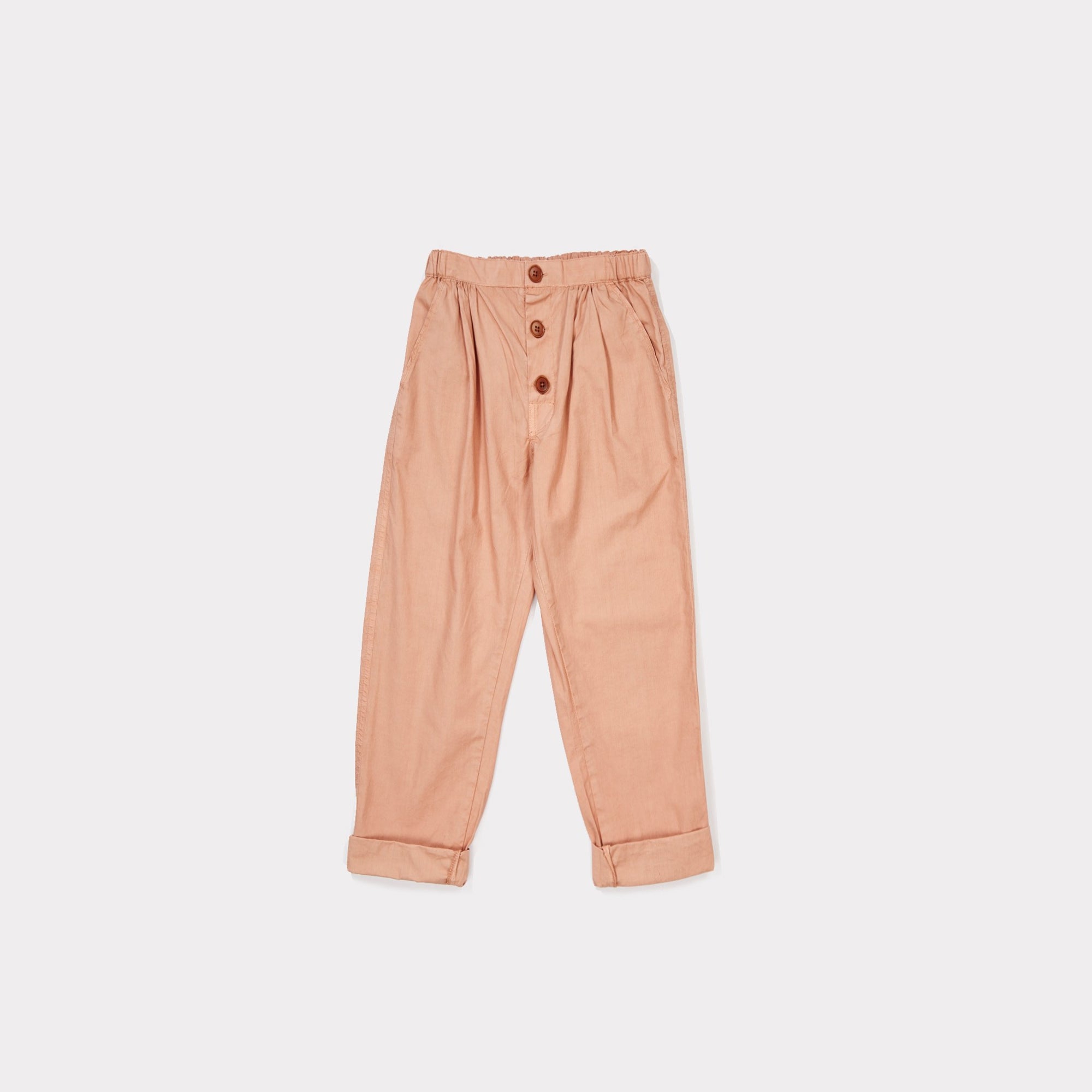 Girls Peach Cotton Woven Trousers