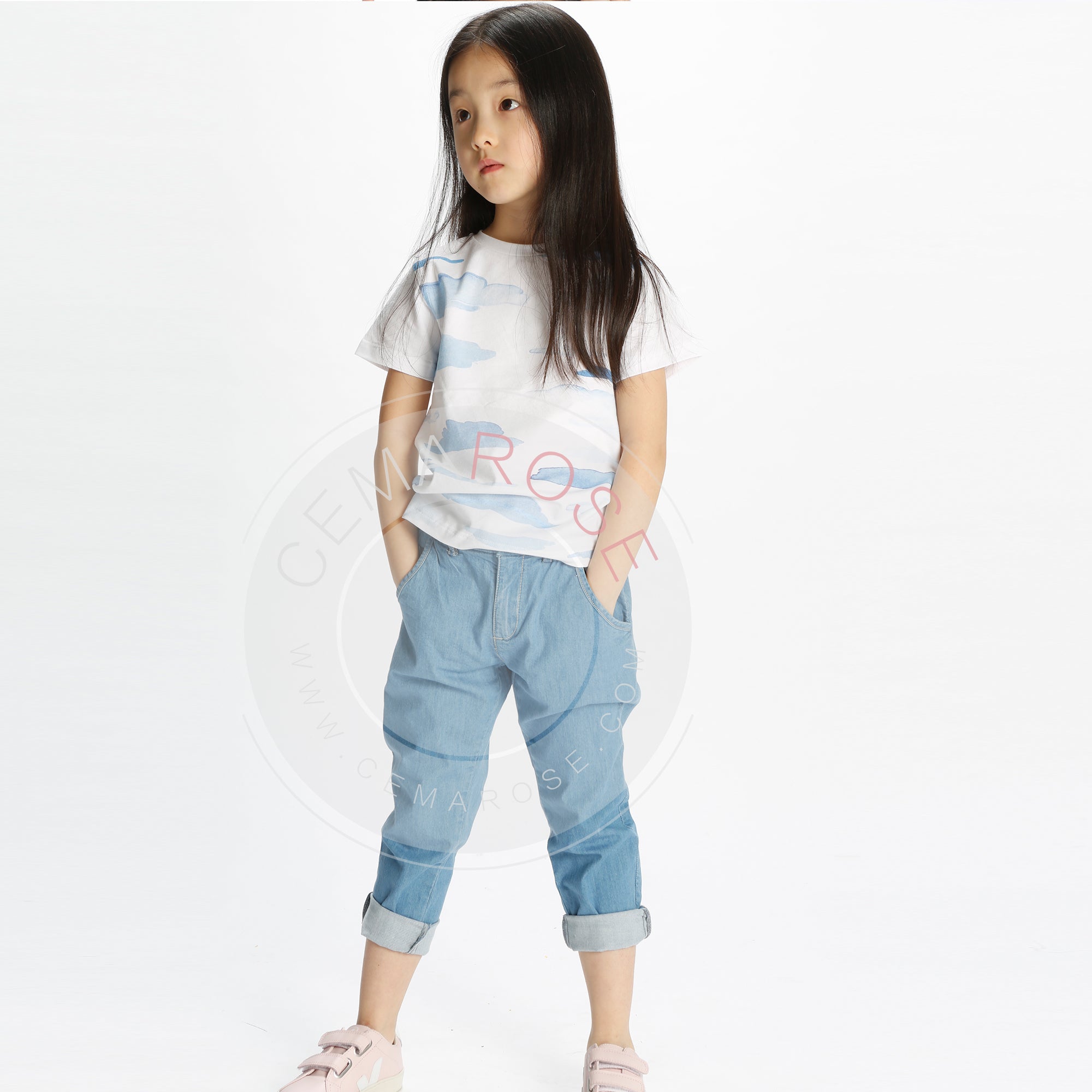 Baby  Girls  Pink   Leather Velcro   With  White  "V" Shoes