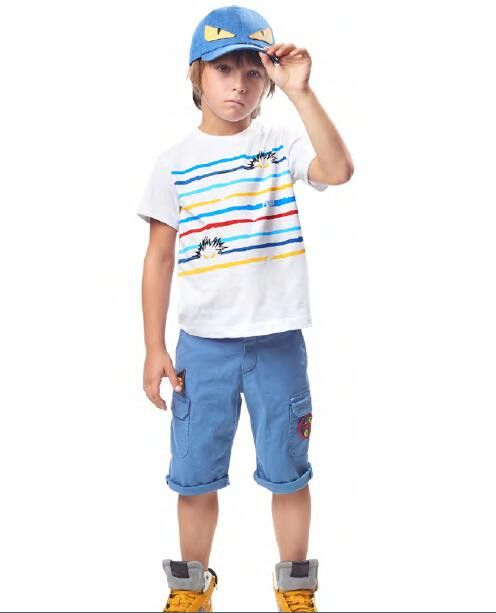 Boys White Cotton T-Shirt With Multicolour Stripe - CÉMAROSE | Children's Fashion Store - 2