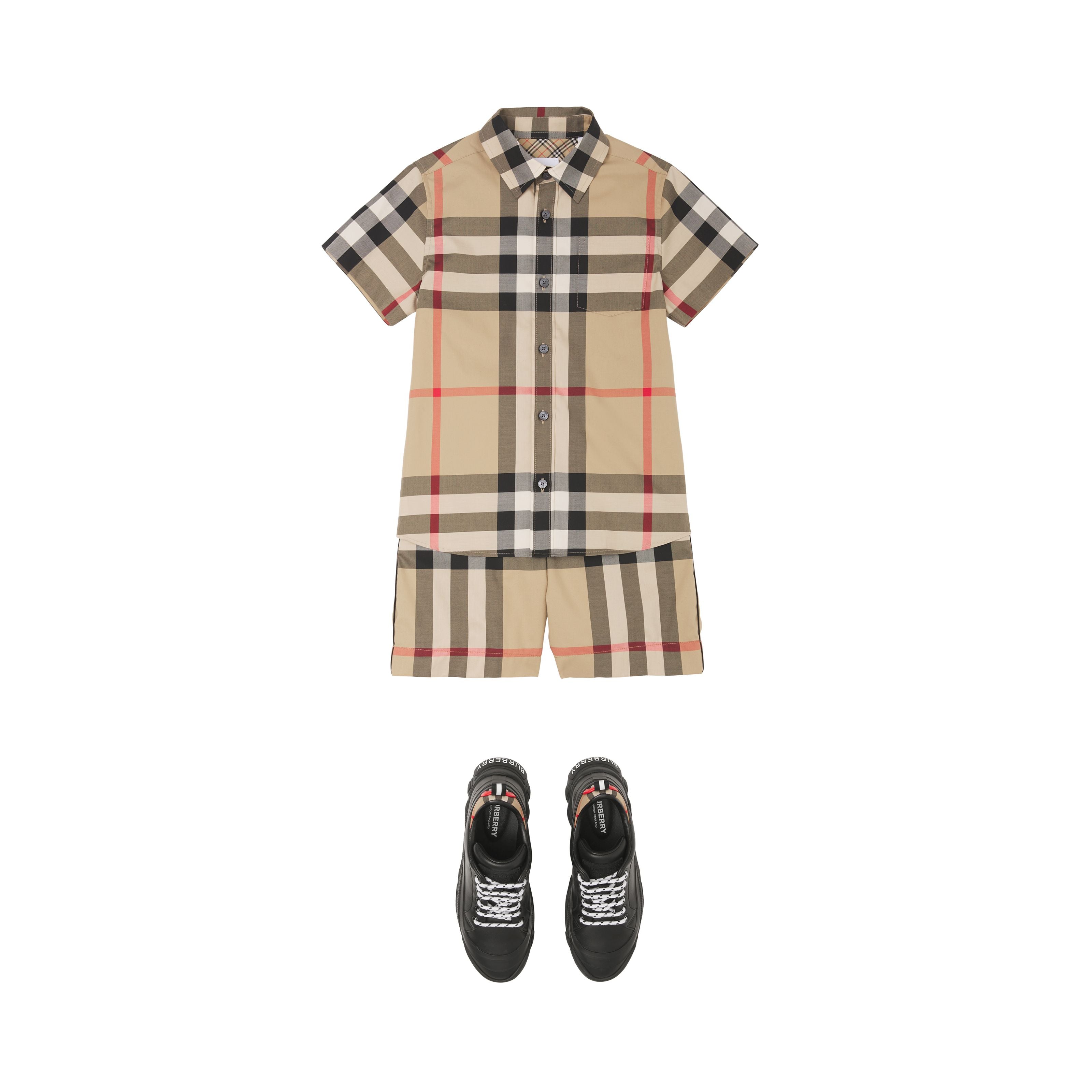 Boys Beige Check Cotton Shirt