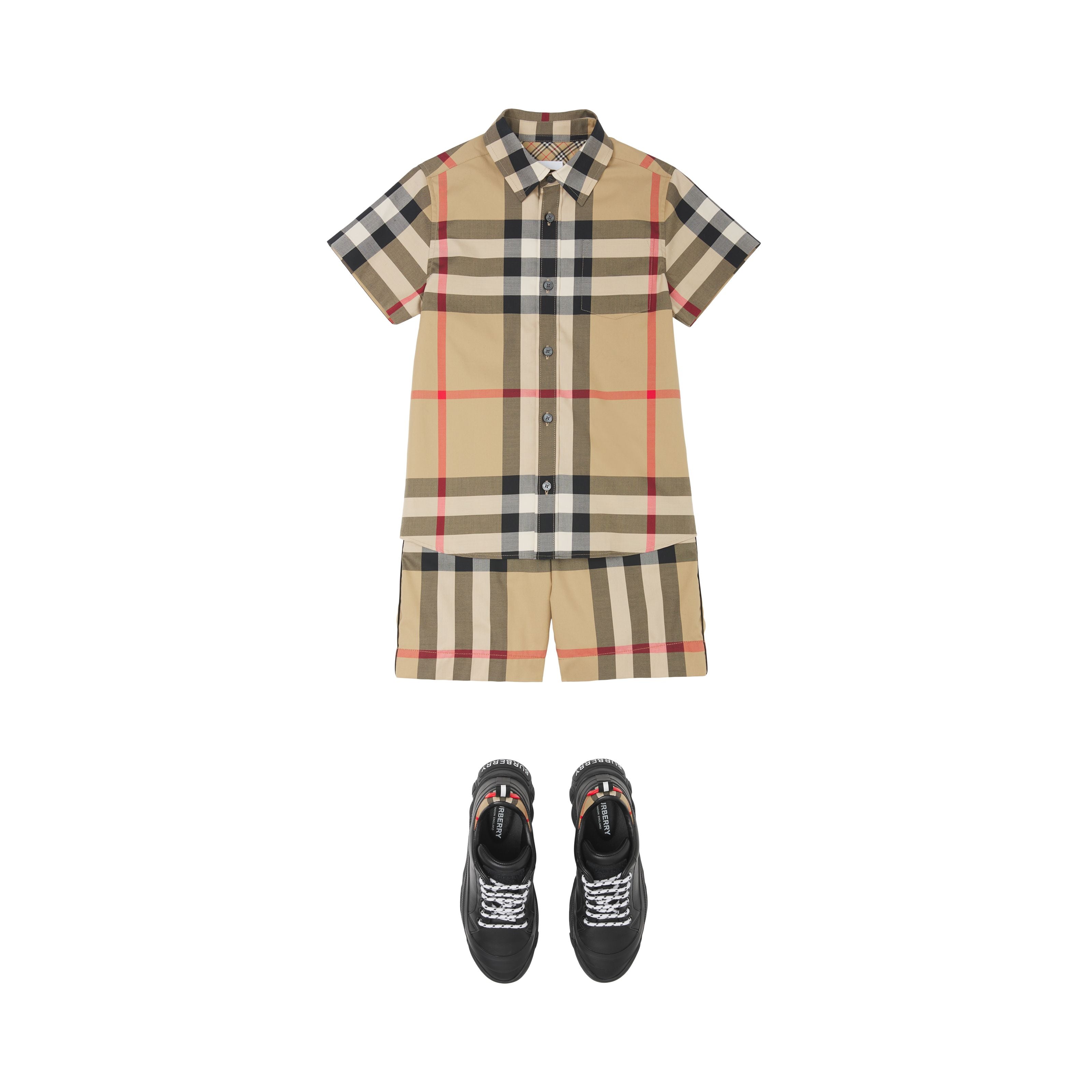 Boys Beige Check Cotton Shorts