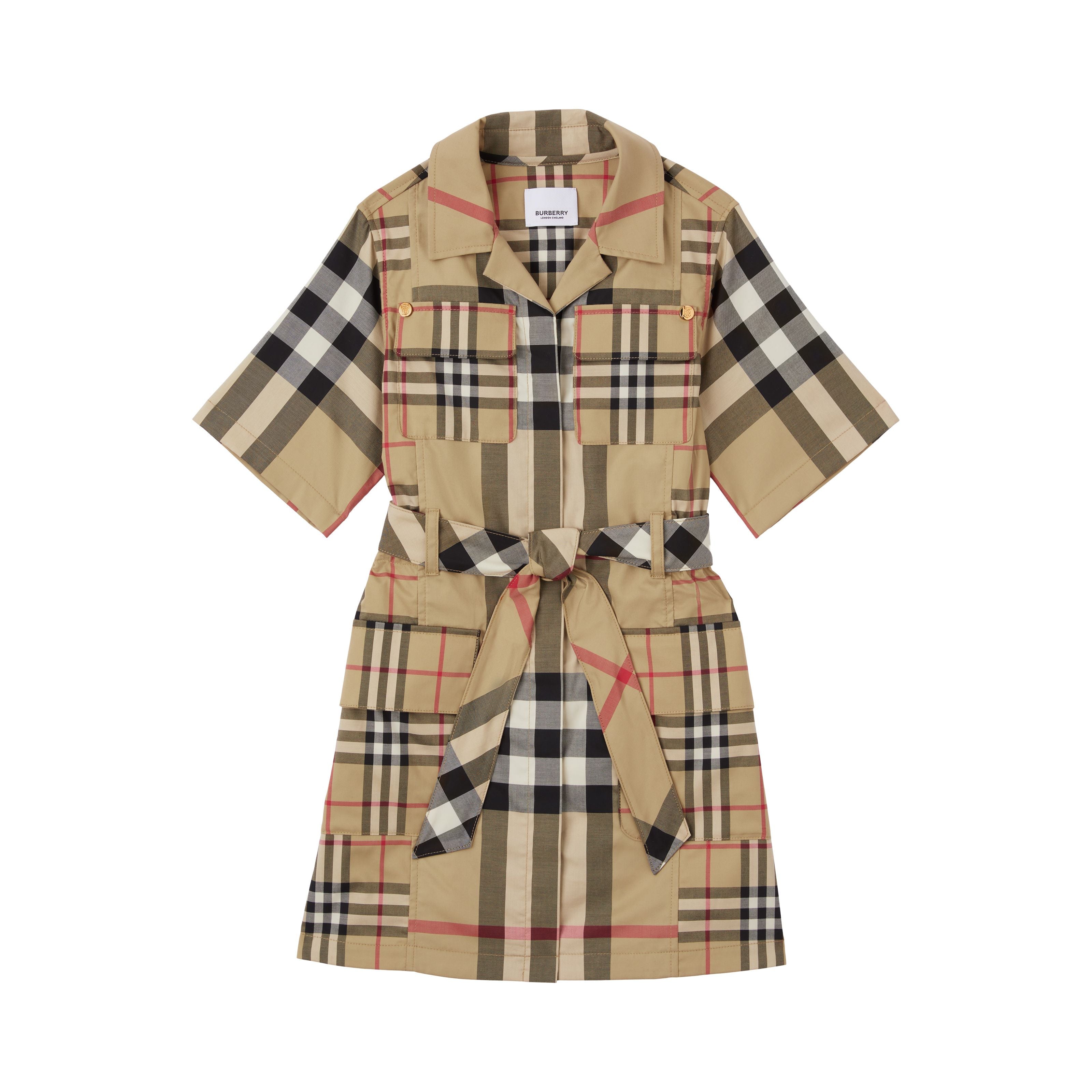 Girls Beige Check Cotton Dress