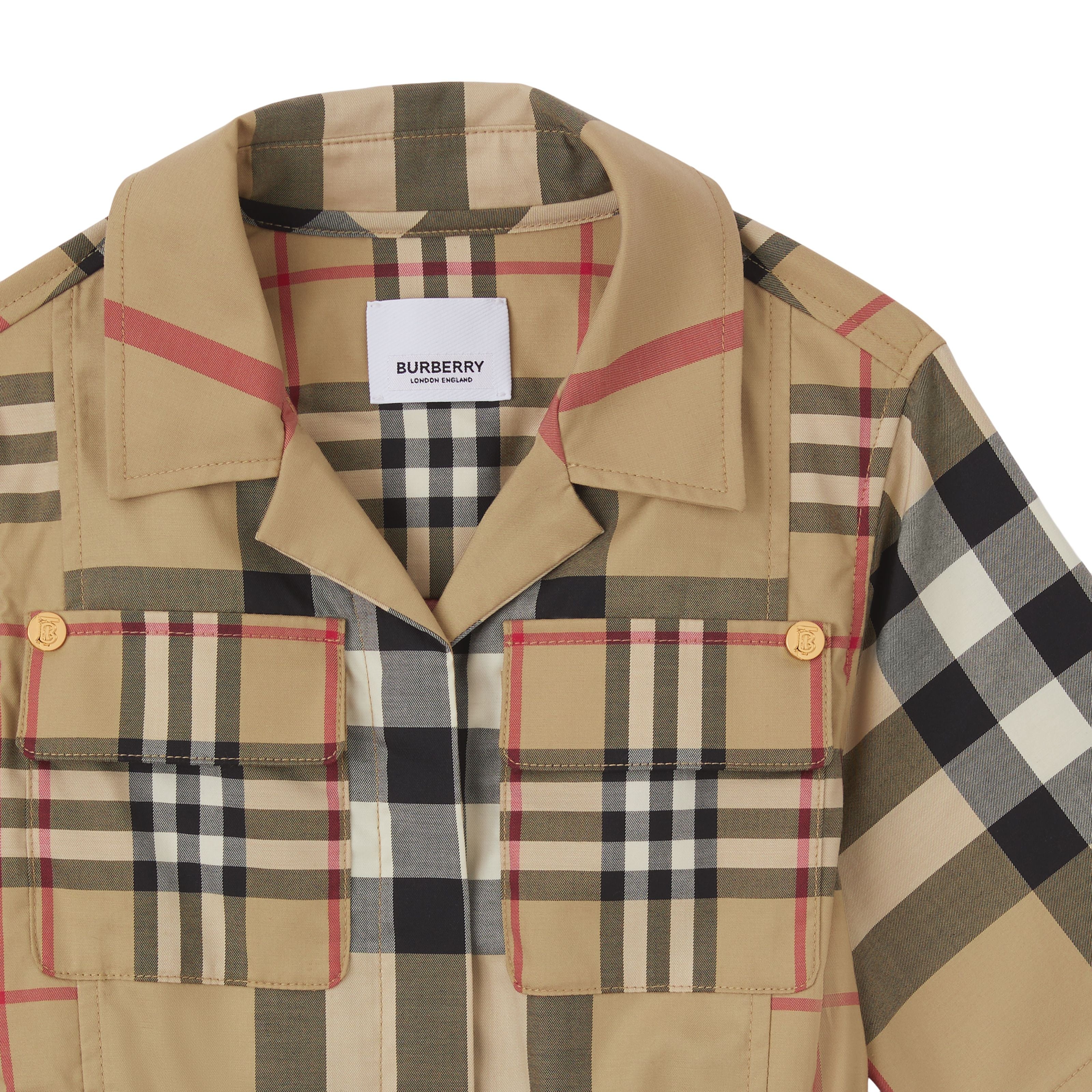 Girls Beige Check Cotton Dress